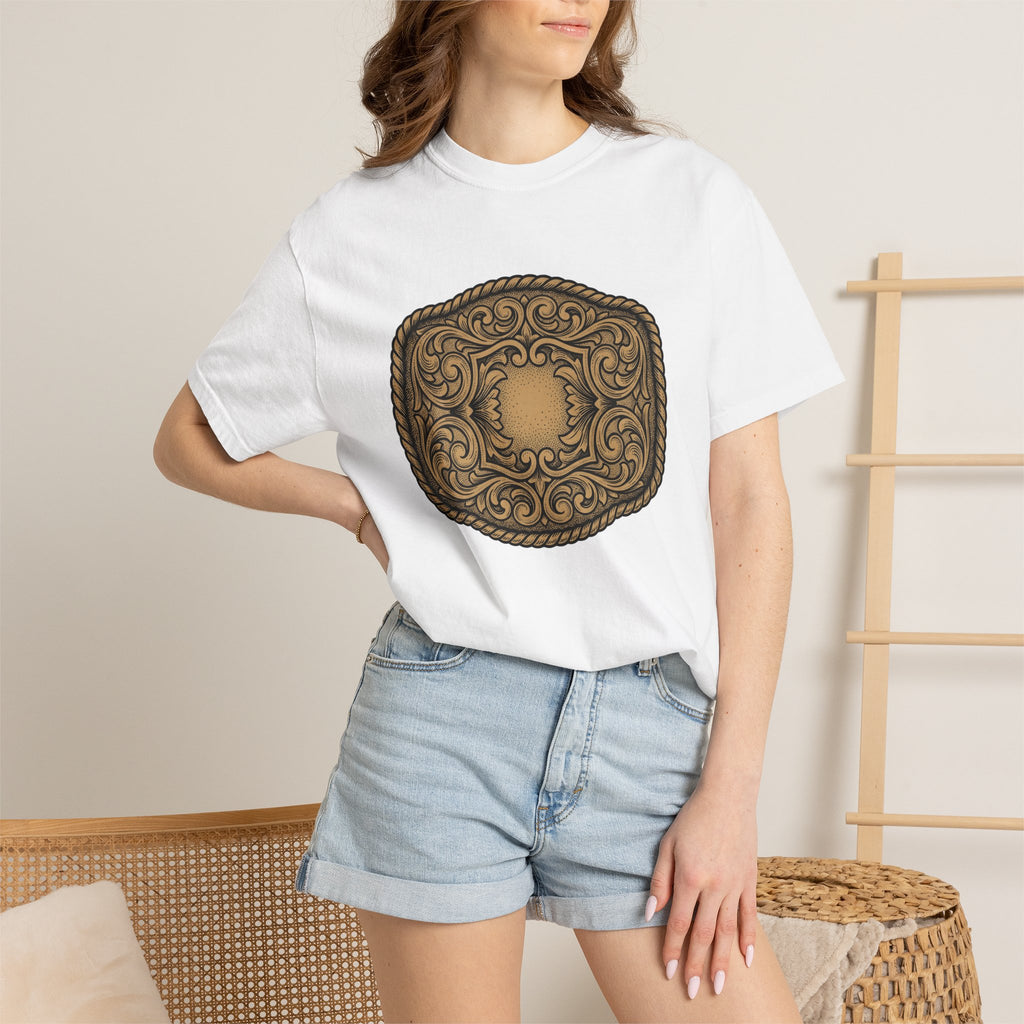 Cowboy Belt Buckle Shirt Cowgirl Western Gift Women Retro Tee Belt Buckle T-Shirt Rodeo Fan Vintage Tshirt Country Graphic Sketch Flower