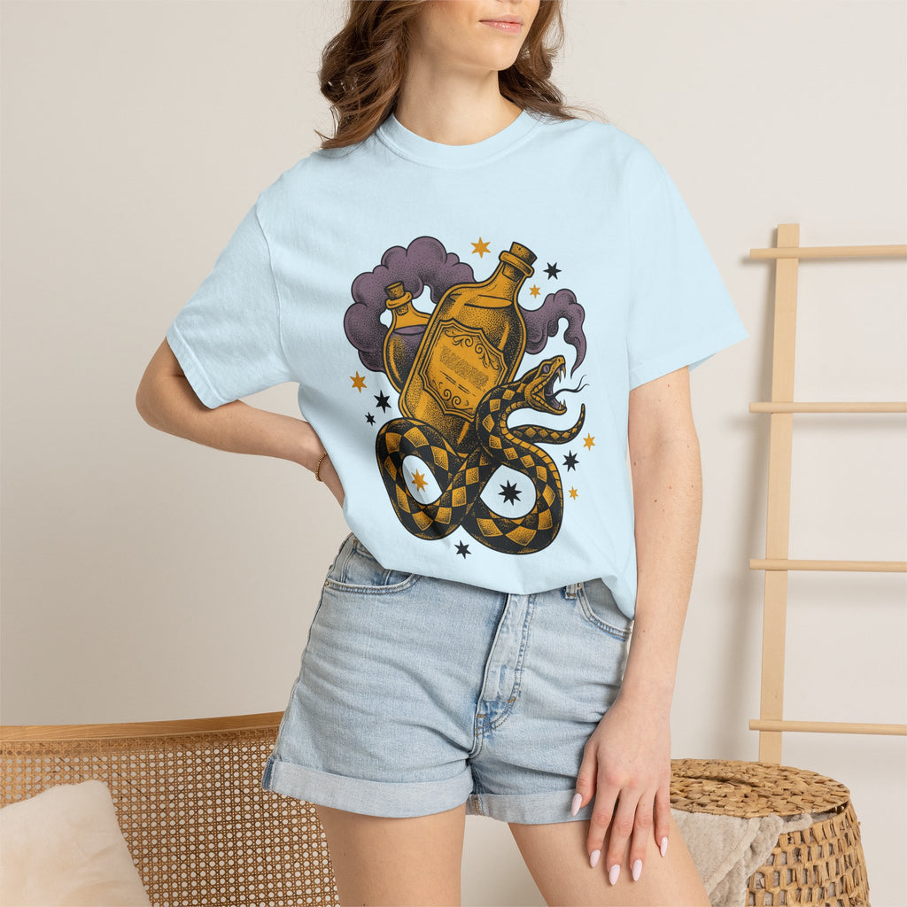 Snake Elixir Jar Shirt Boho Chic Occult Gift Women Body Art Tee Potion Bottle T-Shirt Bohemian Fan Tattoo Art Tshirt Mystical Graphic Old