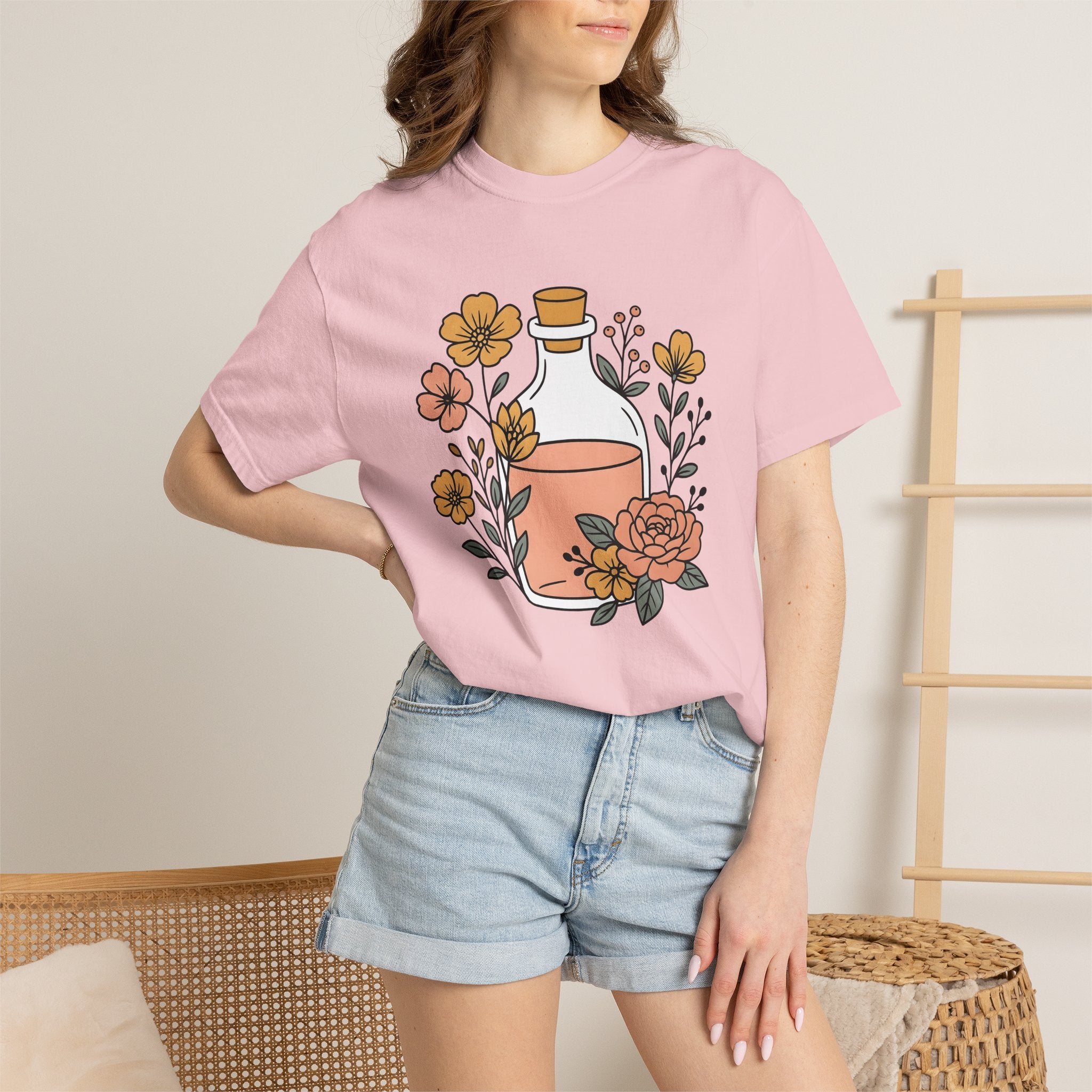 Potion Bottle Shirt Halloween Botanical Gift Women Floral Graphic Tee Apothecary T-Shirt Spooky Fan Graphic Tshirt Floral Illustration