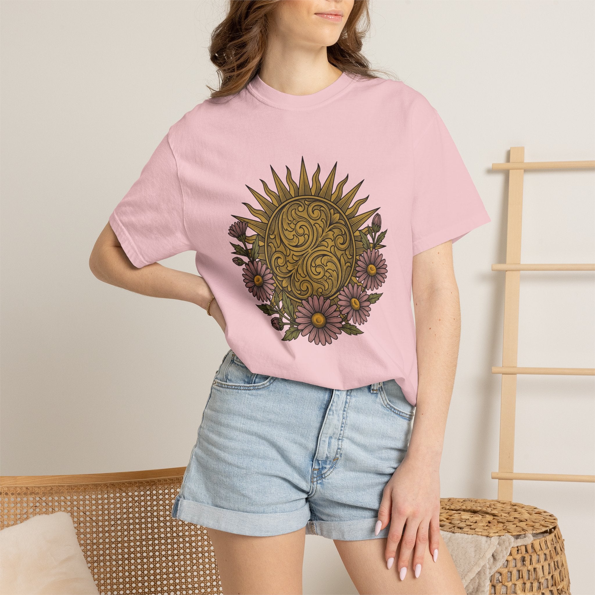 Sunshine Blossom Shirt Boho Chic Wilderness Gift Women Hippie Tee Flower T-Shirt Bohemian Fan Psychedelic Tshirt Outdoor Graphic Hand Drawn