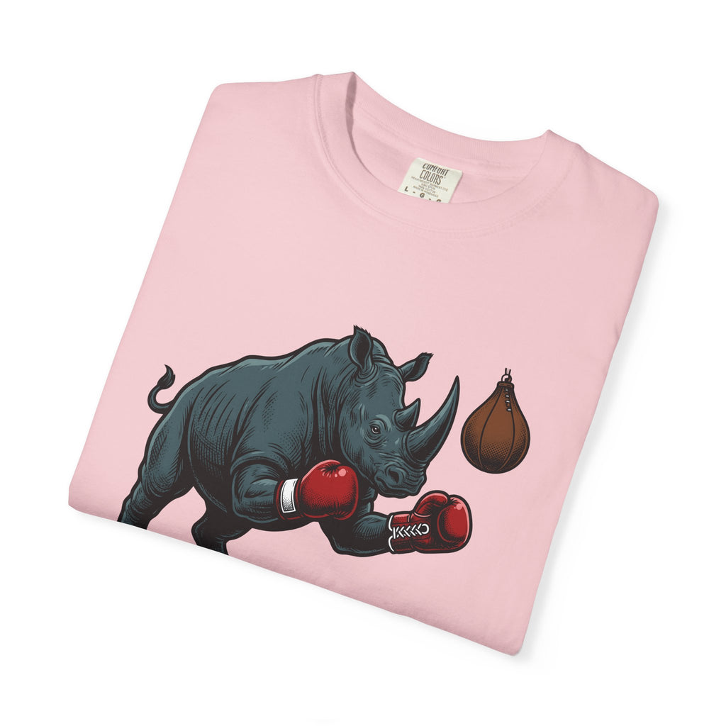 Rhino Fighter Shirt Sports Fauna Gift Women Distressed Tee Rhinoceros T-Shirt Athlete Fan Rhinoceros Graphic Line Art Punching Bag Tshirt