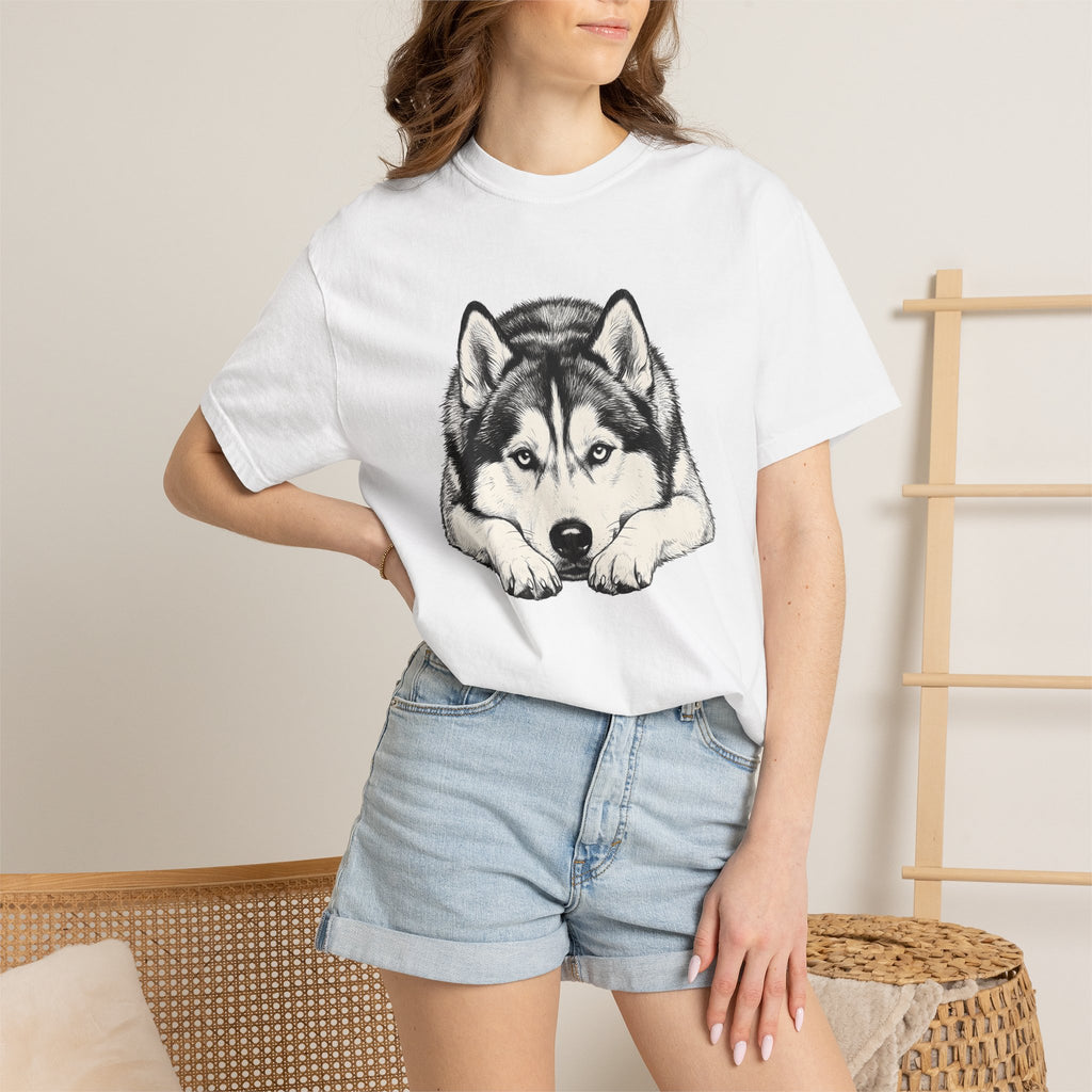 Husky Dog Shirt Dog Pet Gift Women Hand Drawn Tee Siberian Husky T-Shirt Dog Owner Fan Alaskan Malamute Tshirt Pet Graphic Minimalist Animal