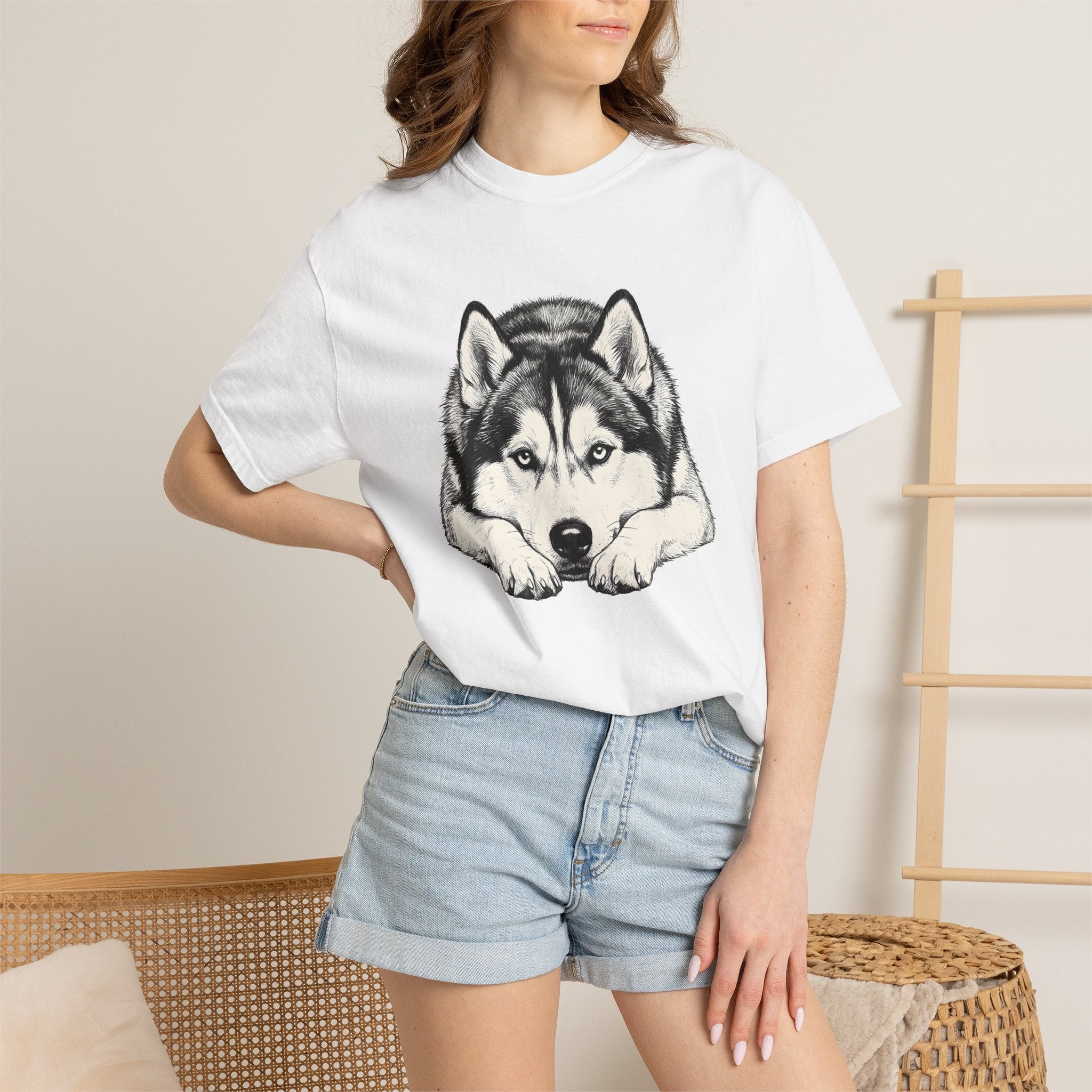 Husky Dog Shirt Dog Pet Gift Women Hand Drawn Tee Siberian Husky T-Shirt Dog Owner Fan Alaskan Malamute Tshirt Pet Graphic Minimalist Animal