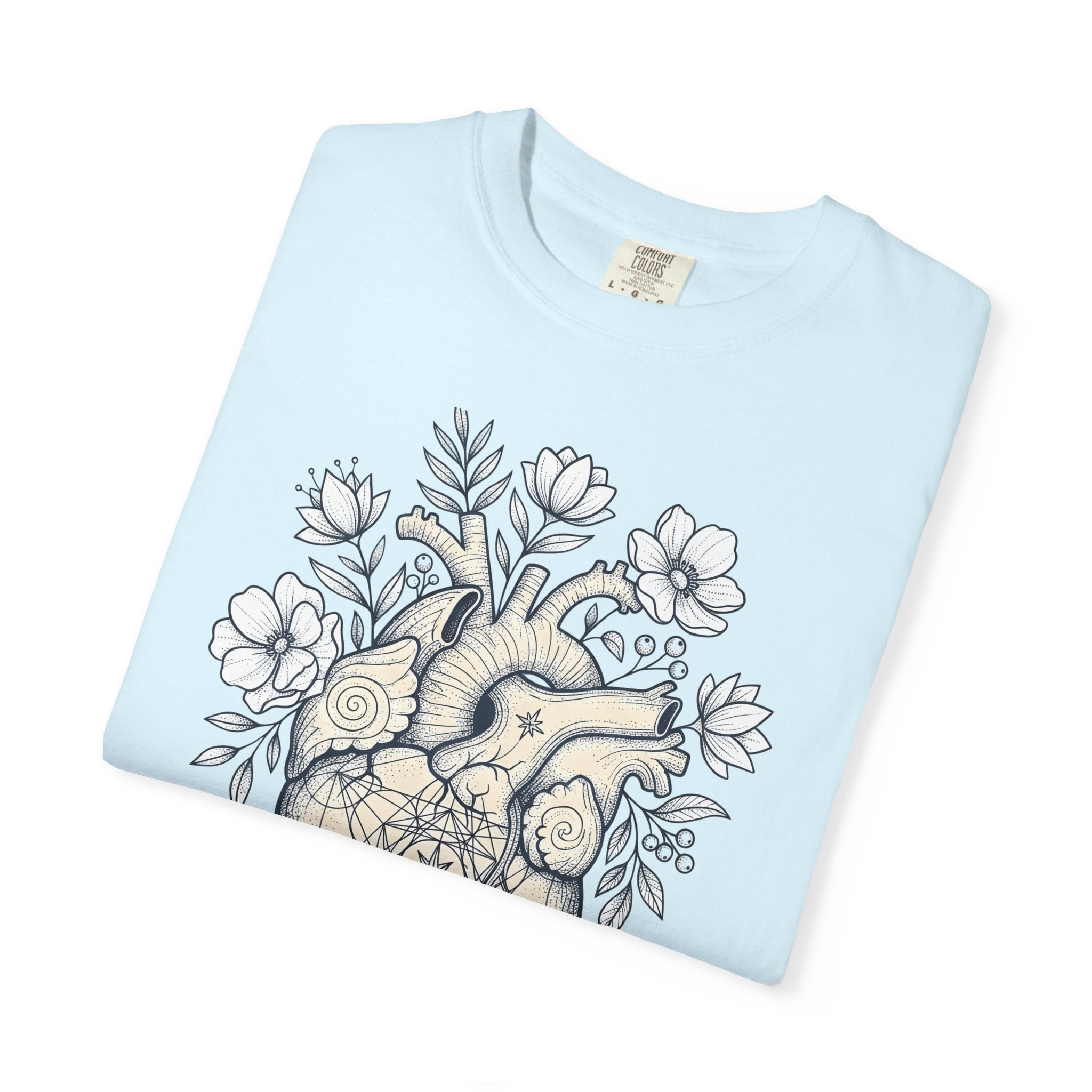 Anatomical Heart Floral Shirt Boho Chic Spiritual Gift Women Line Art Tee Heart T-Shirt Bohemian Enthusiast Illustrative Tshirt Mystical