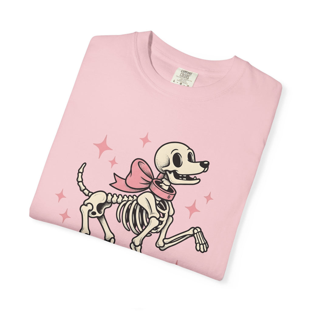 Dog Skeleton Shirt Halloween Dog Gift Women Cartoon Tee Skeleton T-Shirt Spooky Fan Spooky Graphic Halloween Design Retro Bow Tshirt