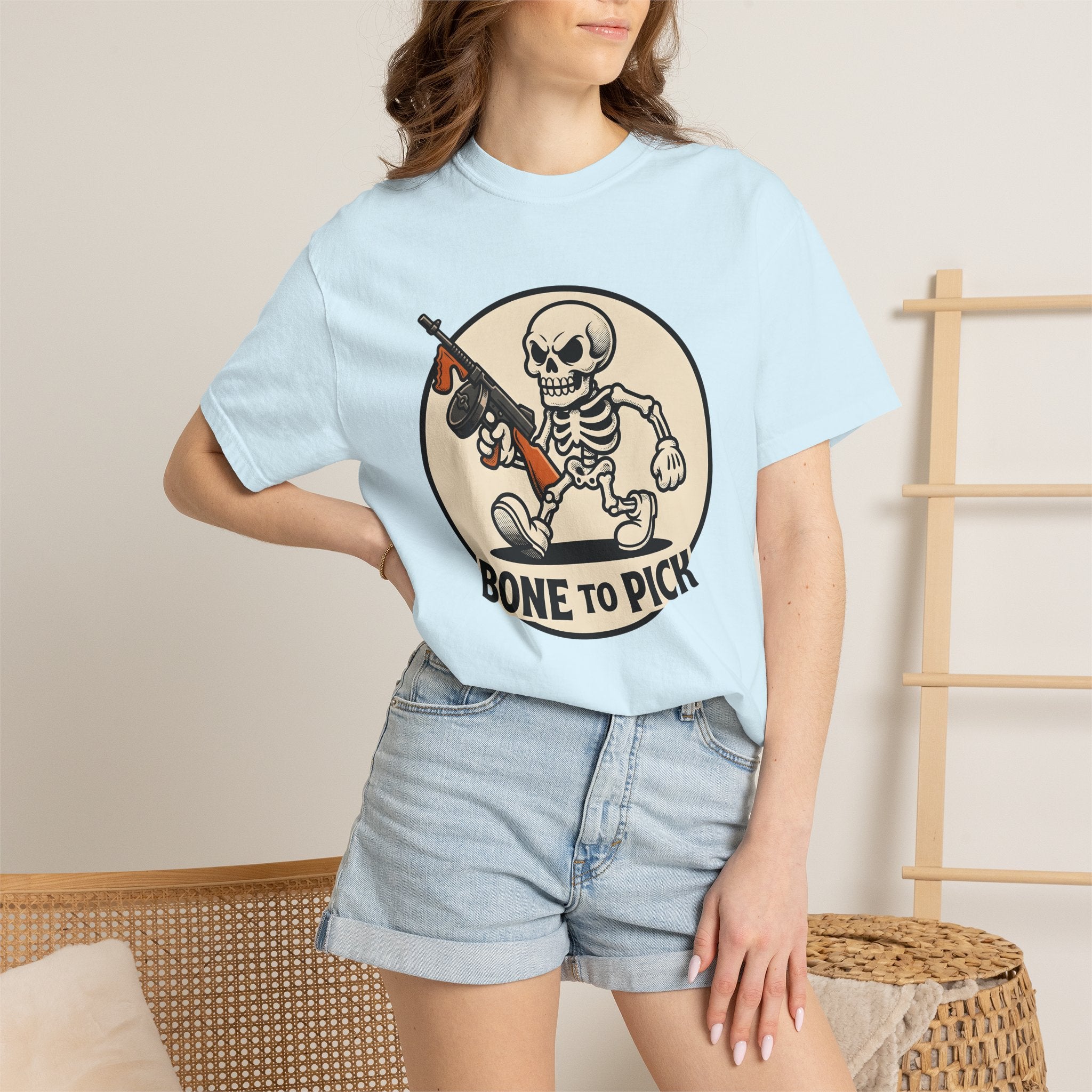 Skull Mobster Shirt Halloween Bones Gift Women Comic Tee Gangster T-Shirt Horror Fan Cartoon Tshirt Skeleton Graphic Vintage Machine Gun
