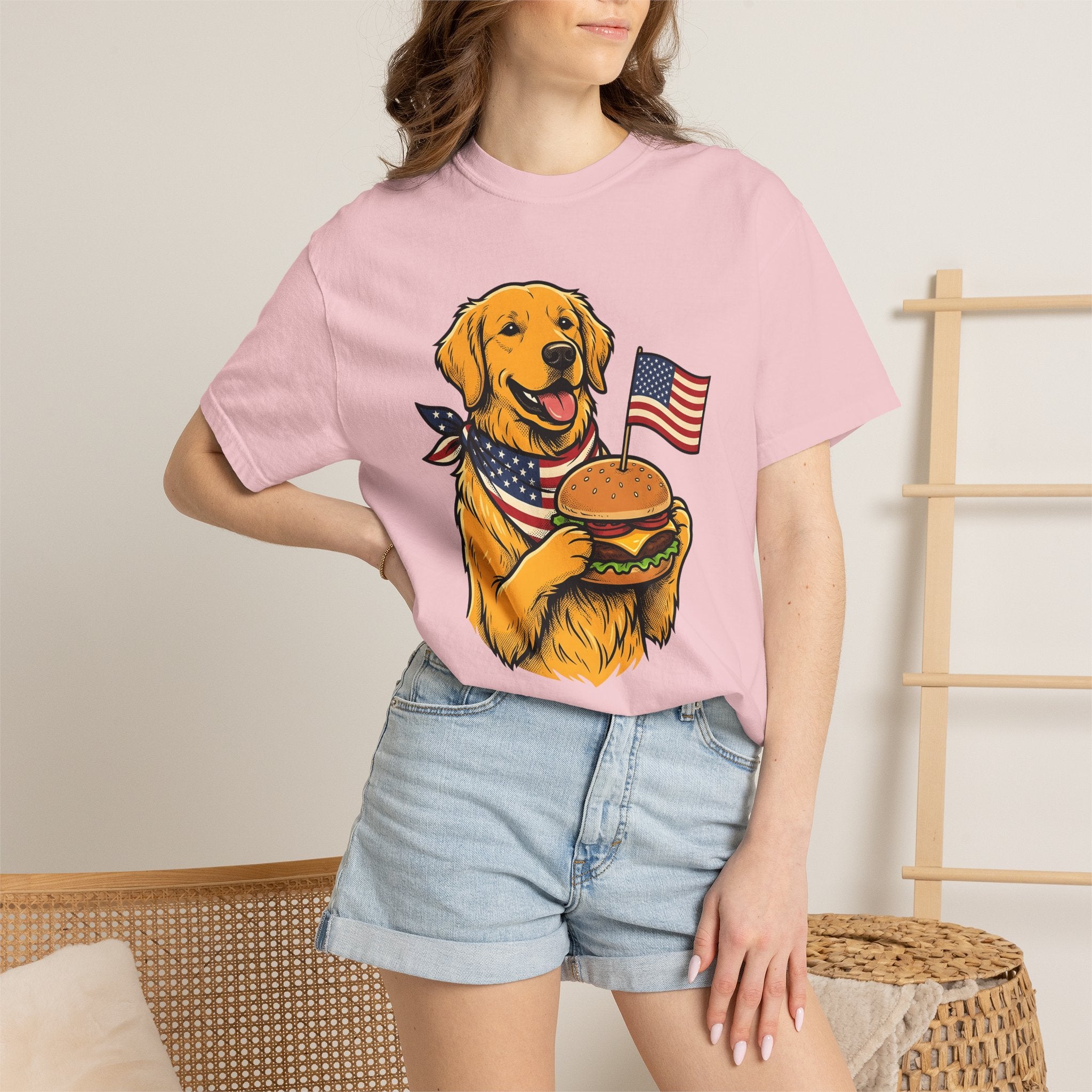 Golden Retriever Shirt America/4th Of July Animal Gift Women Comic Tee Retriever T-Shirt Patriot Fan Cartoon Tshirt Creature Graphic Hand