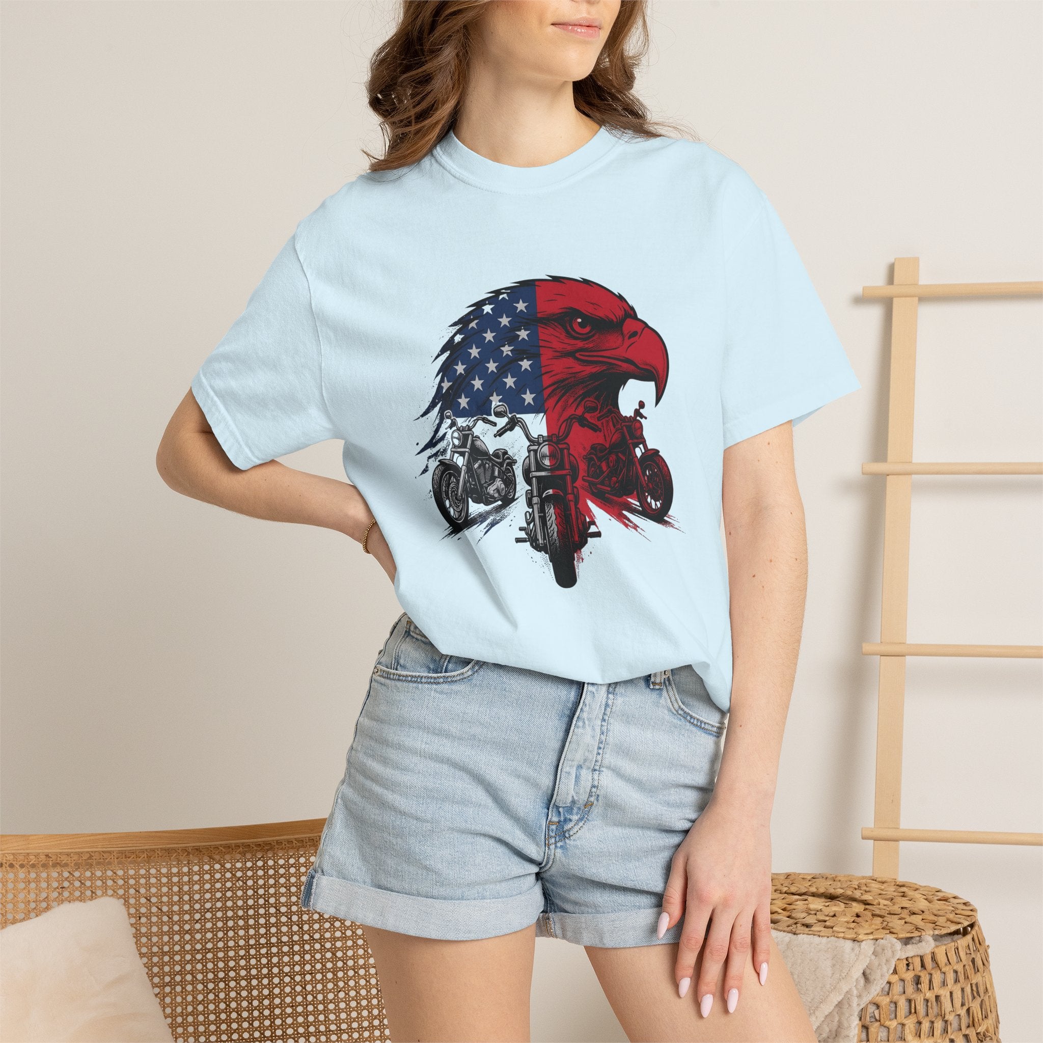 Eagle Motorbike Shirt America Riding Gift Women Usa Tee Motorcycle T-Shirt American Enthusiast Biker Tshirt Biking Graphic Classic Stars