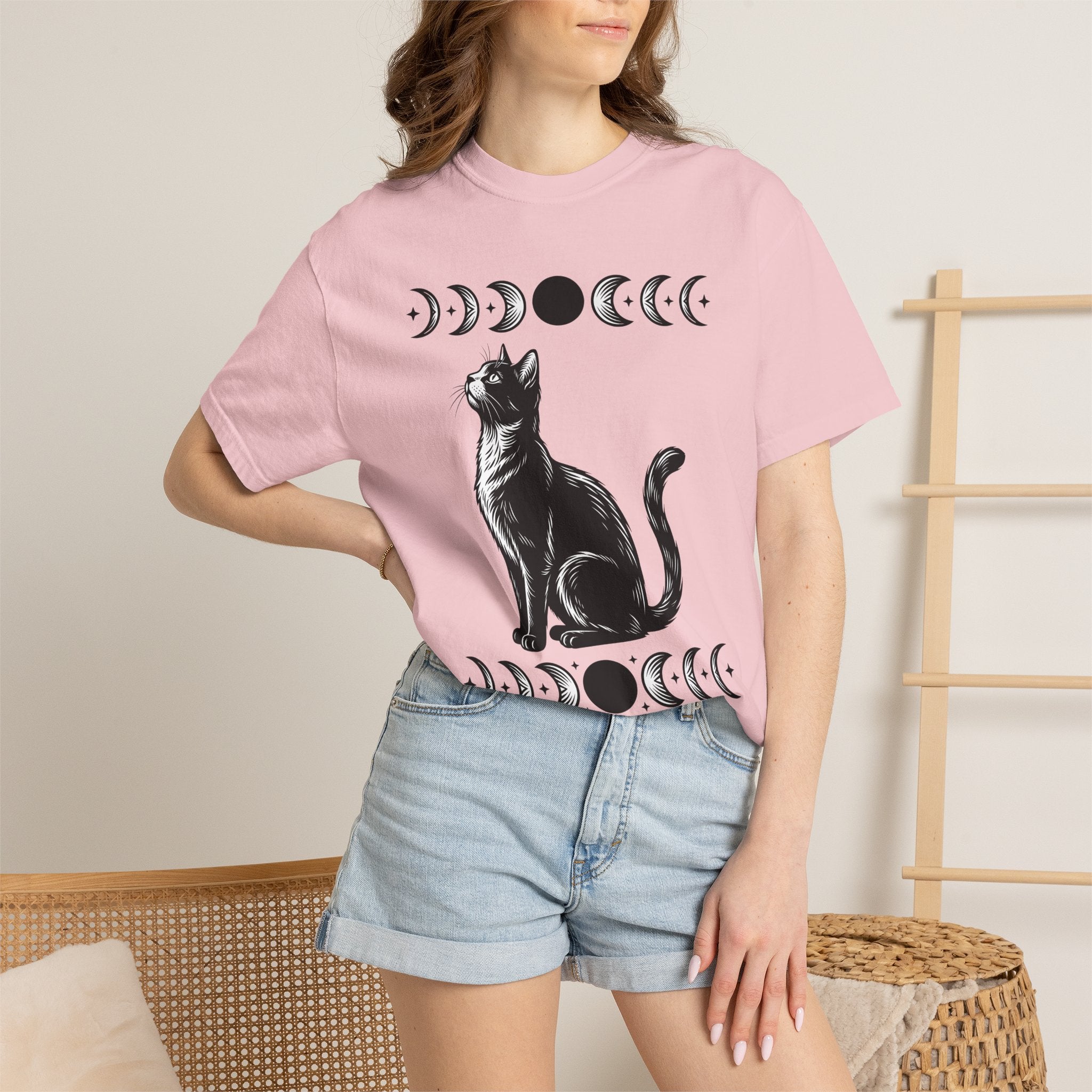 Ebony Cat Shirt Cat Wizardry Gift Women Tribal Tee Black Cat T-Shirt Cat Fan Tribal Tshirt Magic Graphic Antique Moon Cycle Tshirt