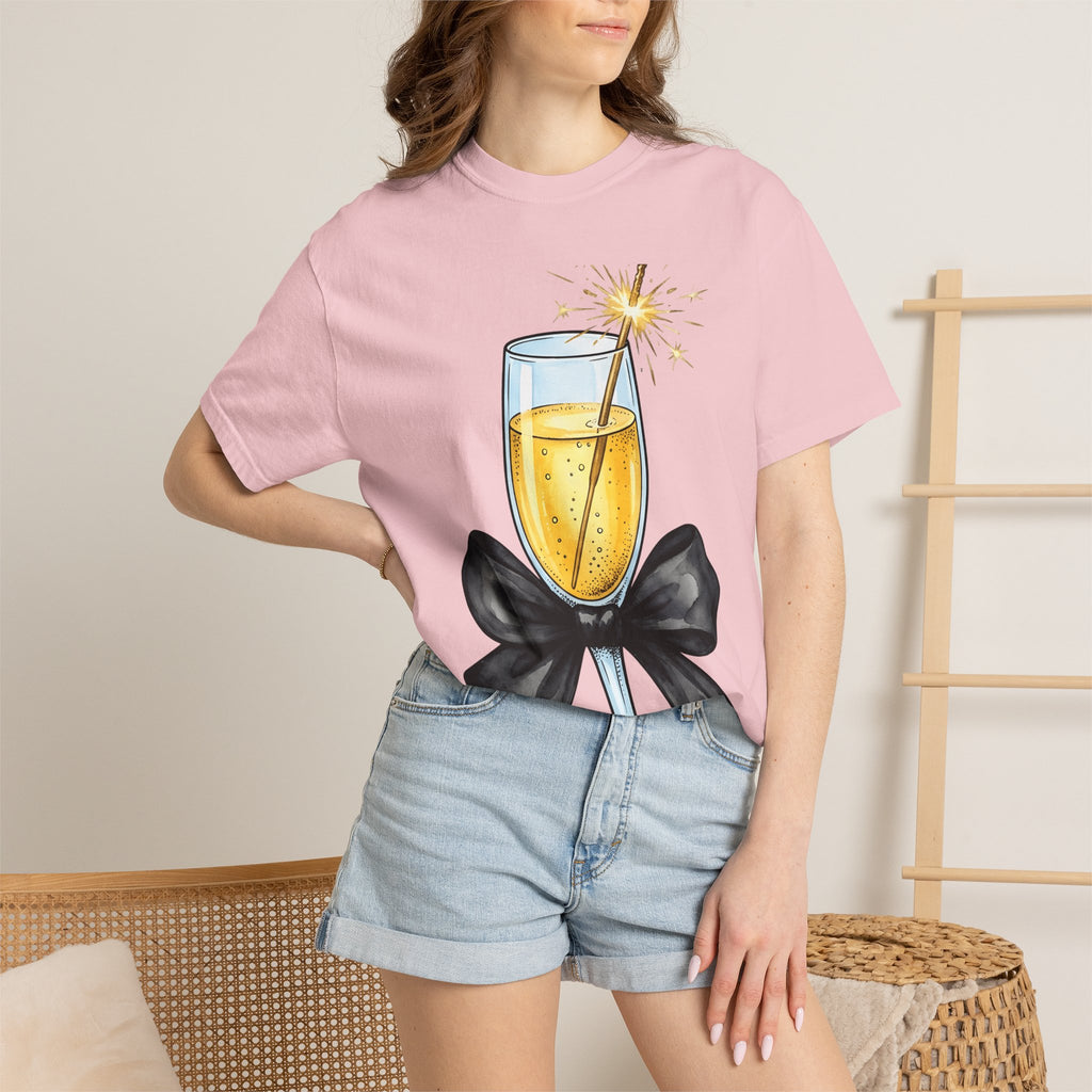 Champagne Flute Shirt Holiday Festive Gift Women Hand Painted Tee Champagne Glass T-Shirt Christmas Fan Painted Tshirt Celebration Graphic