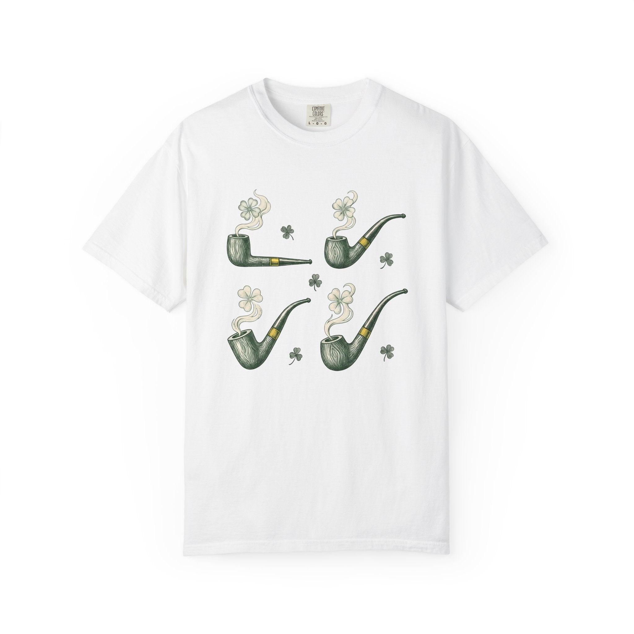 Tobacco Pipe Clover Shirt St Patrick's Day Celtic Gift Women Retro Tee Shamrock T-Shirt Luck Fan Vintage Tshirt Celtic Graphic Sketch Four