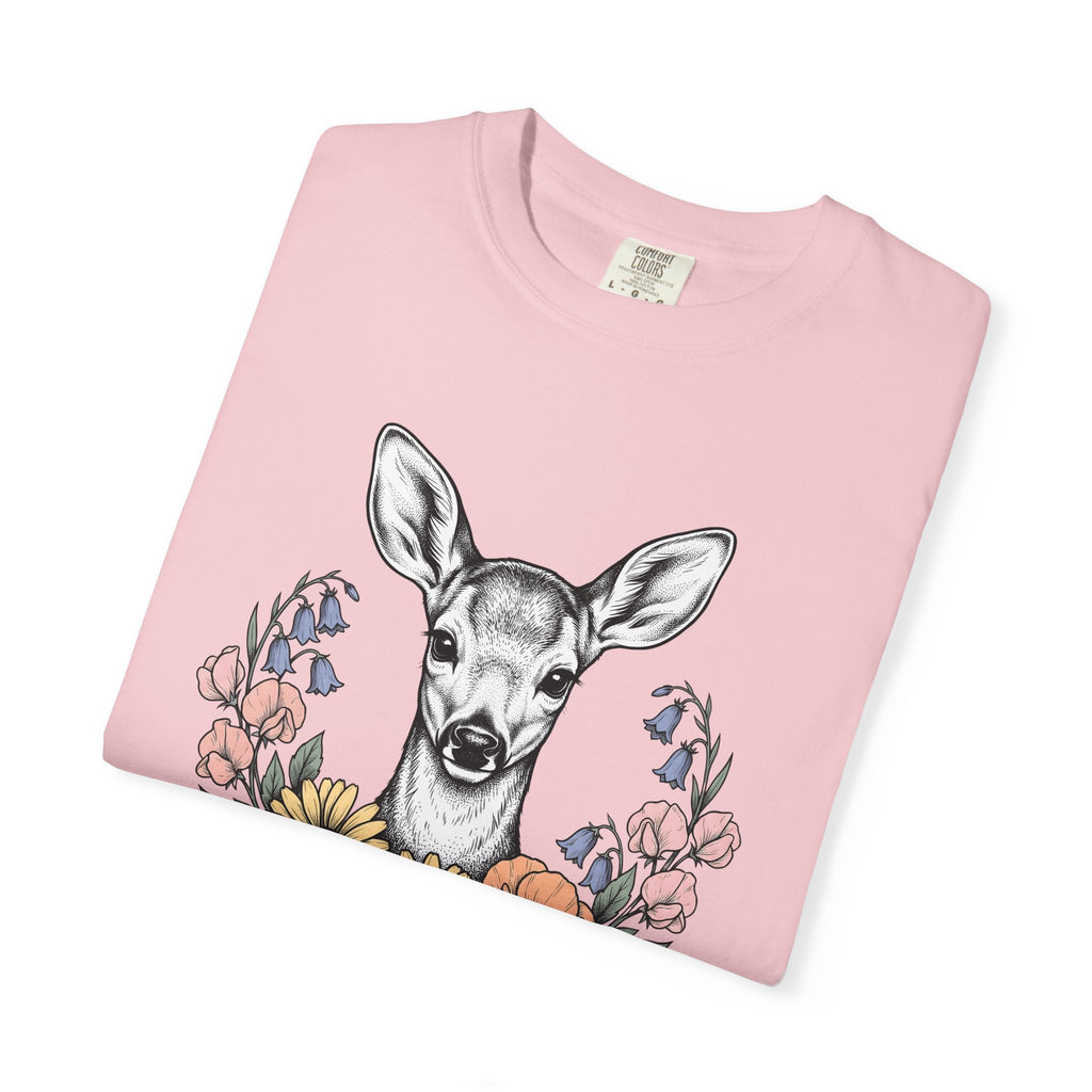Deer Floral Shirt Animals Nature Gift Women Botanical Tee Fawn T-Shirt Wildlife Fan Botanical Illustration Environmental Graphic Vintage