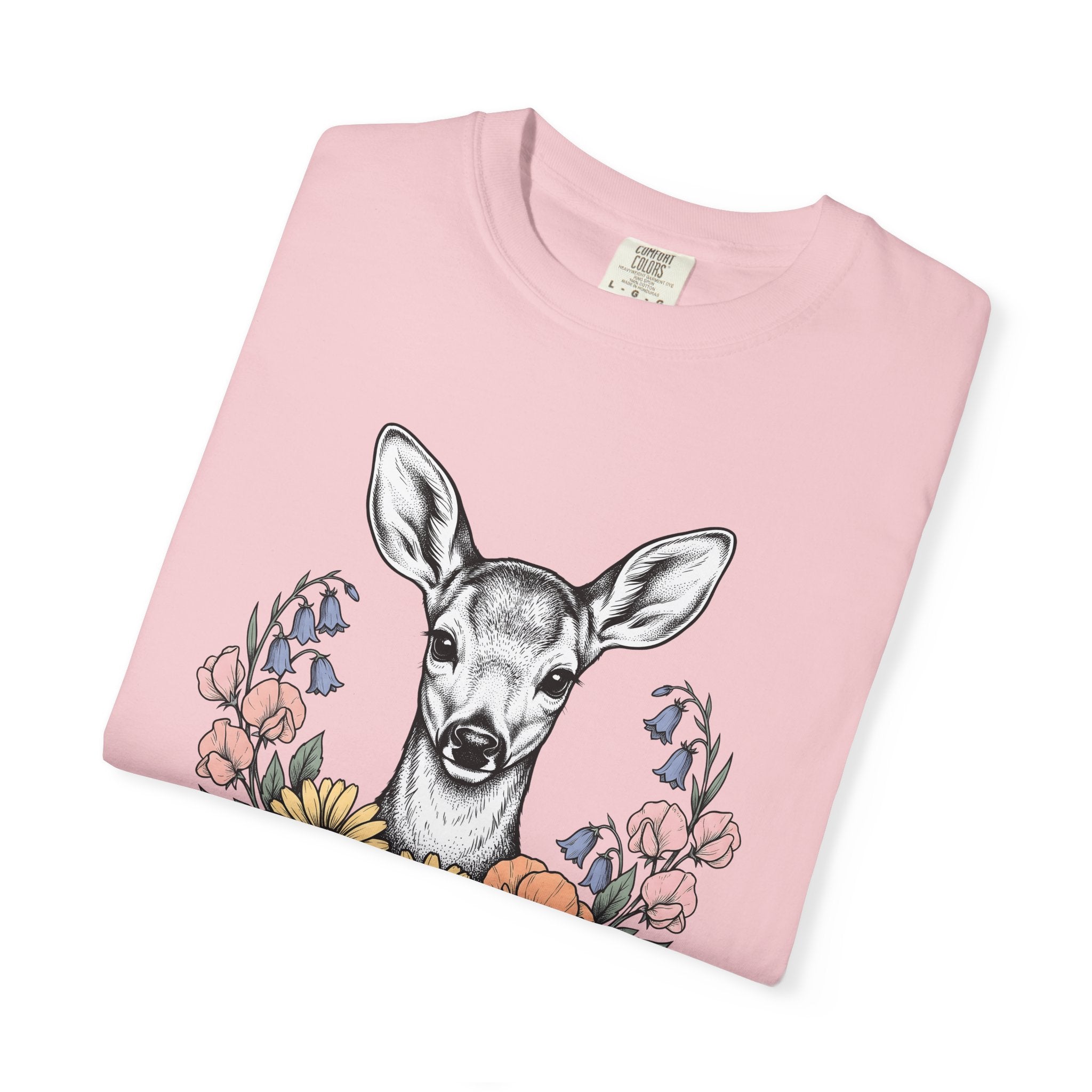 Deer Floral Shirt Animals Nature Gift Women Botanical Tee Fawn T-Shirt Wildlife Fan Botanical Illustration Environmental Graphic Vintage