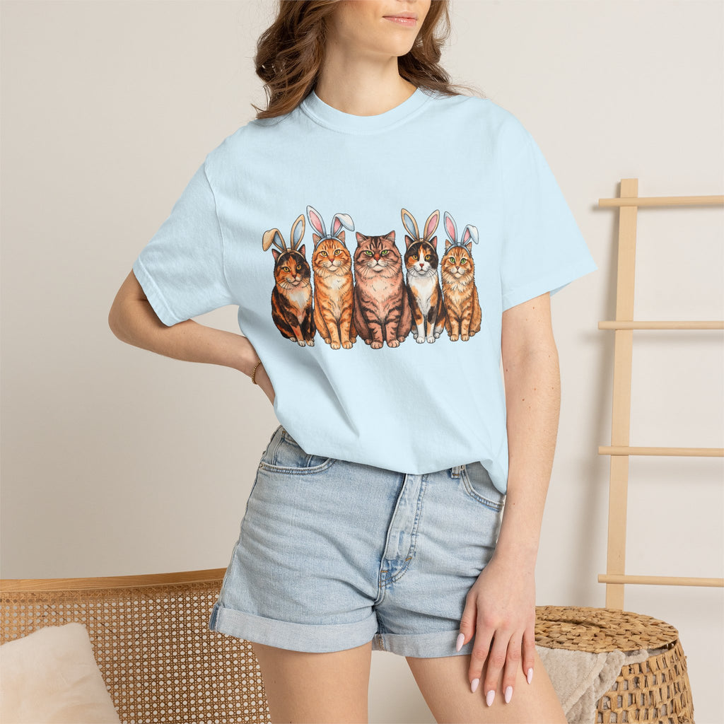 Cats Bunny Ears Shirt Easter Cat Gift Women Watercolor Tee Kitten T-Shirt Bunny Fan Feline Graphic Hand Drawn Animal Group Tshirt