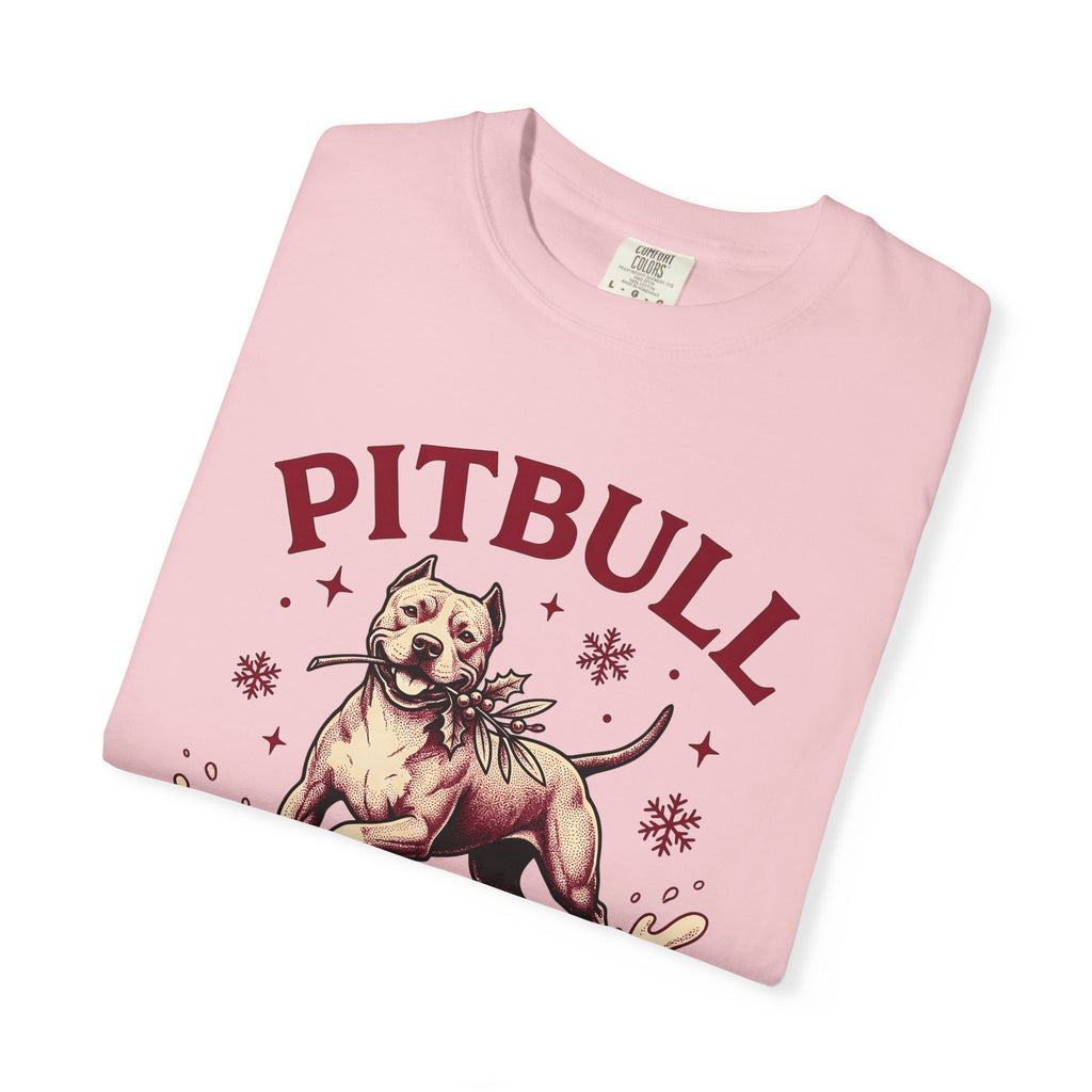 Pitbull Dog Shirt Dog Christmas Gift Women Vintage Tee Pibble T-Shirt Dog Fan American Bully Tshirt Xmas Graphic Hand Drawn Snowflake Tshirt