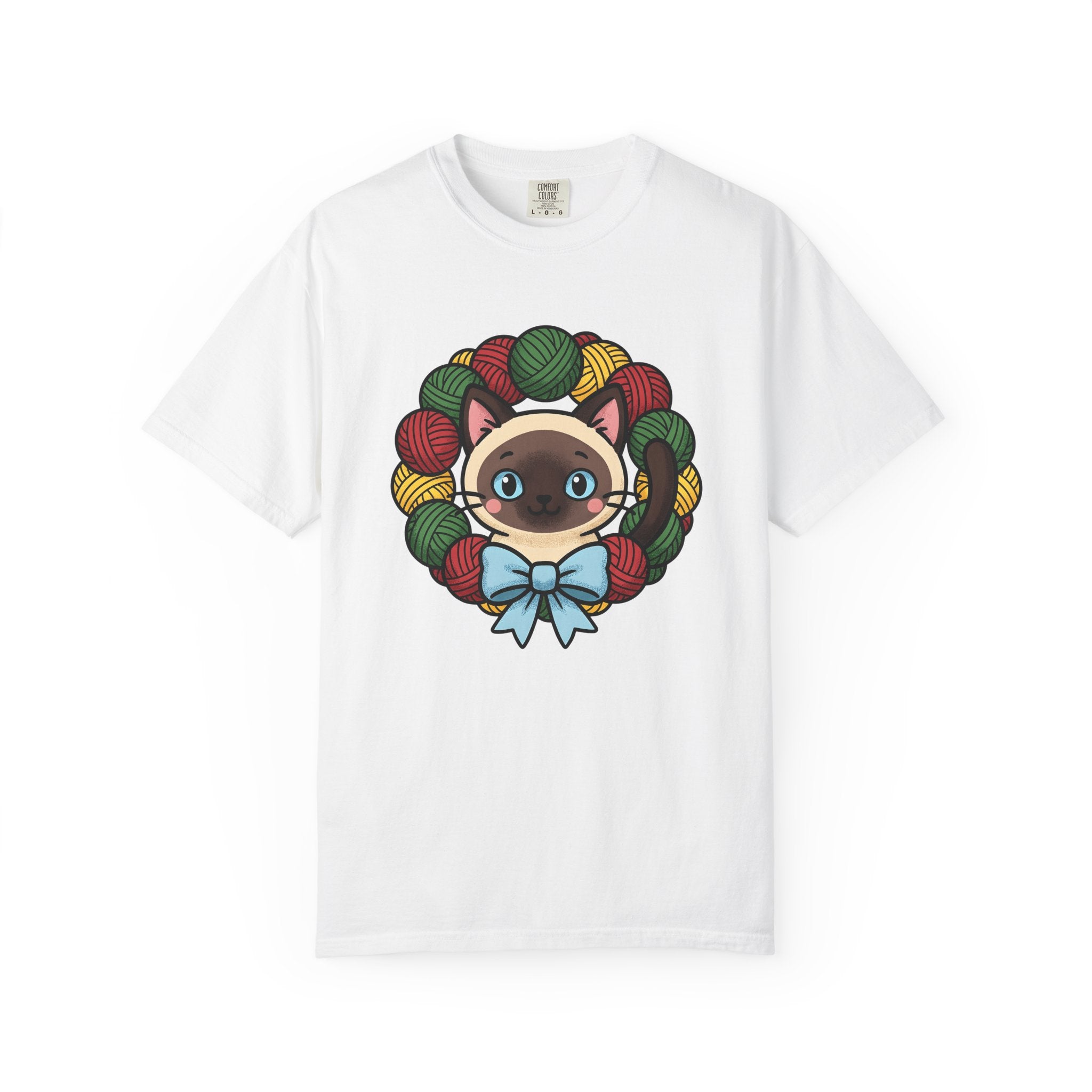Siamese Kitten Shirt Cat Christmas Gift Women Chibi Tee Kitten T-Shirt Cat Fan Cartoon Tshirt Winter Graphic Comic Yarn Ring Tshirt