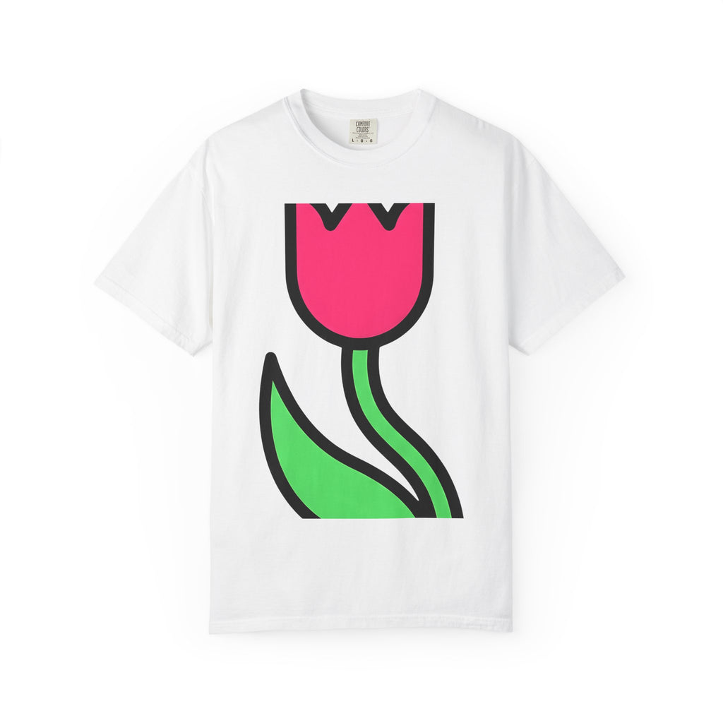 Tulip Bloom Shirt Easter Blossoms Gift Women Simple Tee Tulip T-Shirt Spring Fan Floral Tshirt Flower Graphic Contemporary Leafy Stem Tshirt