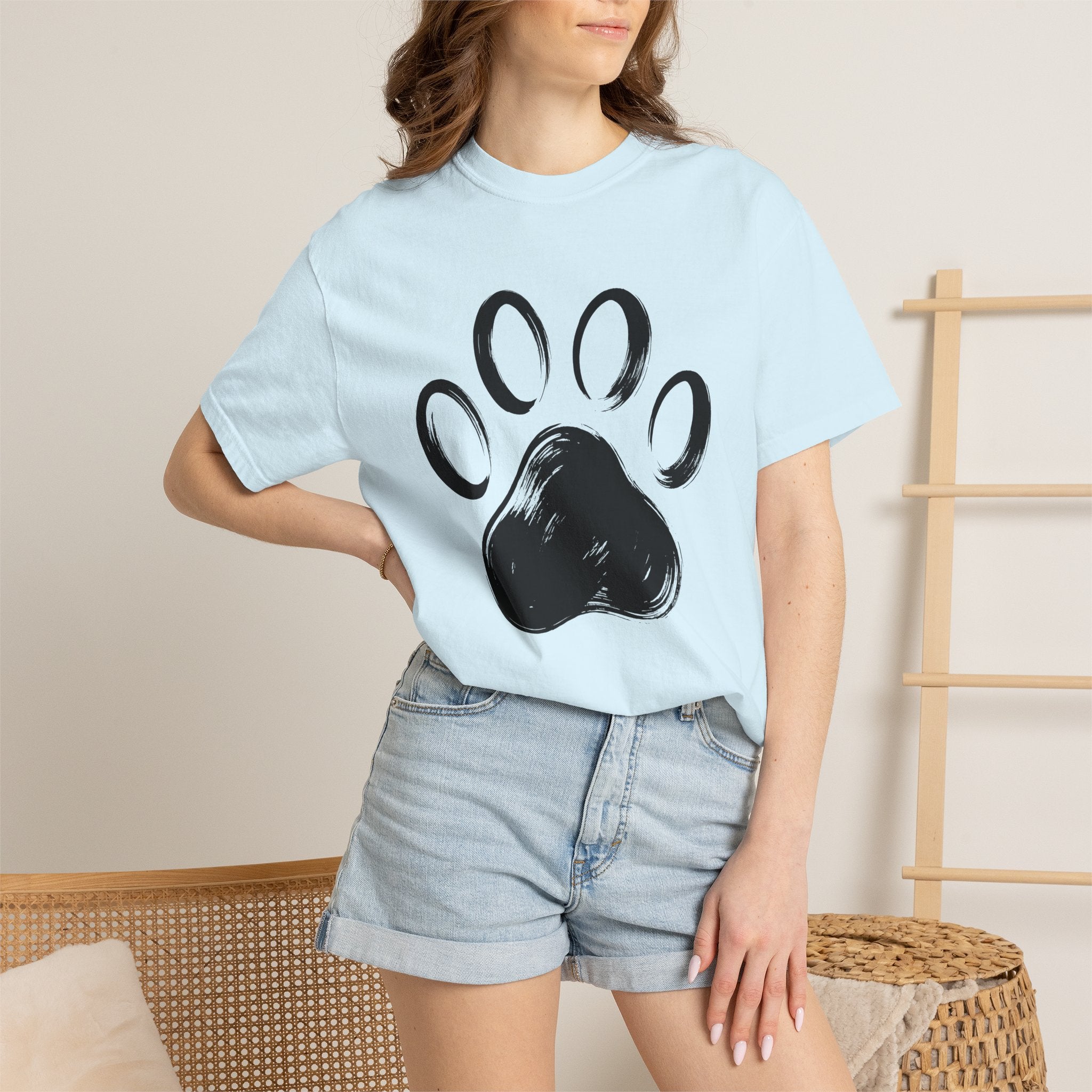 Paw Print Shirt Cat Critter Gift Women Plain Tee Footprint T-Shirt Cat Fan Animal Tshirt Creature Graphic Outline Stroke Tshirt