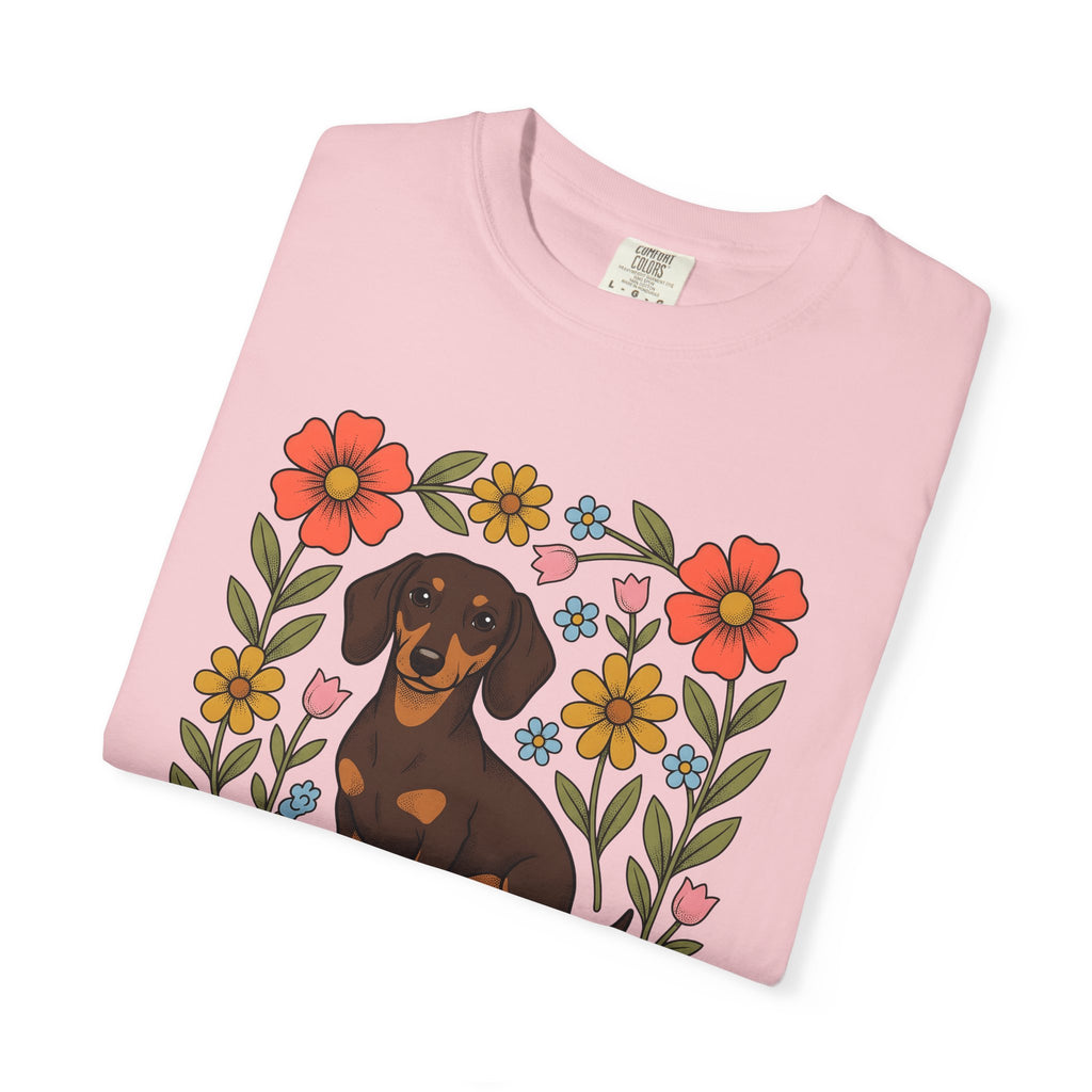 Dachshund Hound Shirt Dog Garden Gift Women Ethnic Tee Wiener Dog T-Shirt Dog Fan Tribal Tshirt Yard Graphic Antique Garland Frame Tshirt