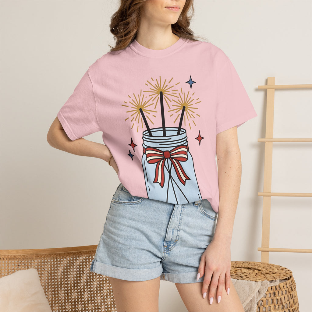 Glass Jar Sparkler Shirt America 4Th Of July Festival Gift Women Cartoon Tee Sparkler T-Shirt Patriot Fan Comic Tshirt Celebration Graphic