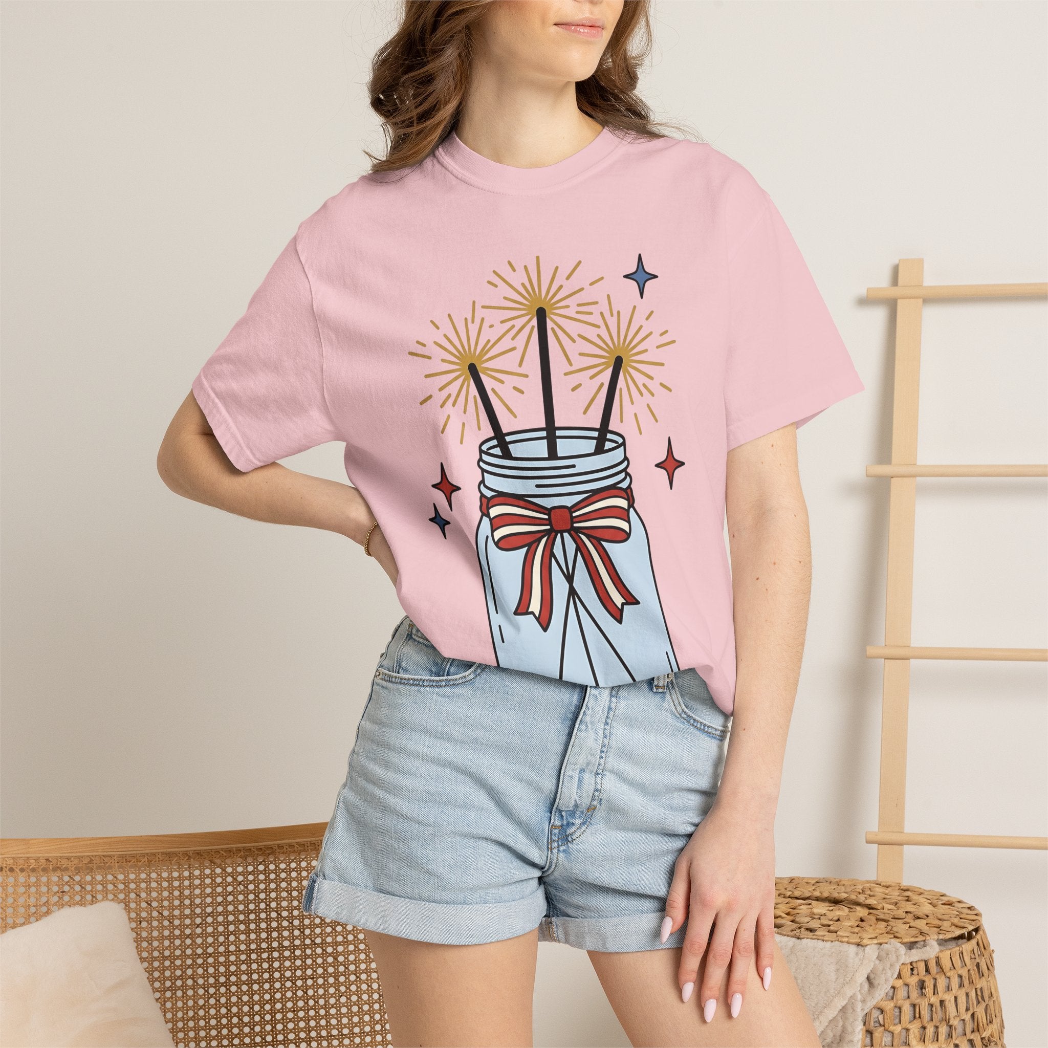 Glass Jar Sparkler Shirt America 4Th Of July Festival Gift Women Cartoon Tee Sparkler T-Shirt Patriot Fan Comic Tshirt Celebration Graphic