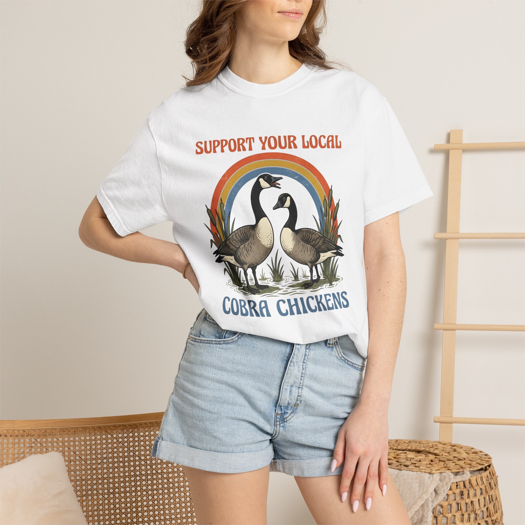 Canada Geese Shirt Funny Wildlife Gift Women Retro Tee Goose T-Shirt Humor Fan Vintage Tshirt Animal Graphic Hand Drawn Rainbow Tshirt
