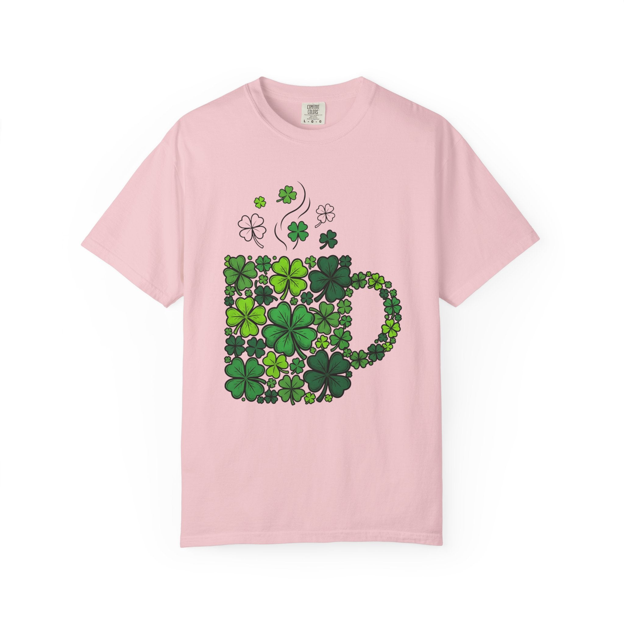 Clover Cup Shirt St. Patrick's Day Tea Gift Women Sketch Tee Mug T-Shirt Shamrock Fan Drawing Design Line Art Foliage Tshirt