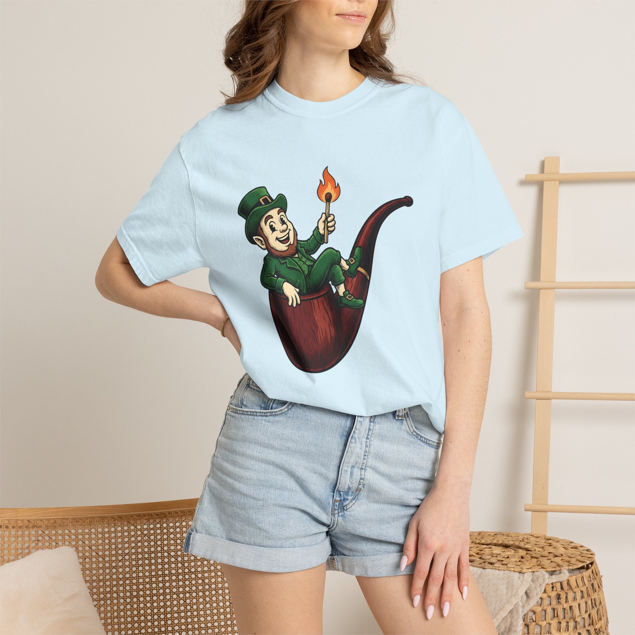 Leprechaun Pipe Shirt St Patrick's Day Irish Gift Women Cartoon Tee Smoking Pipe T-Shirt Shamrock Fan Cartoonish Tshirt Celtic Graphic
