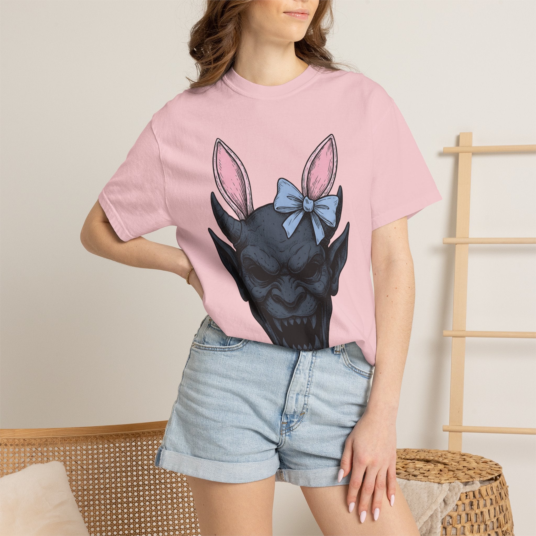 Imp Bunny Ears Shirt Easter Scary Gift Women Spooky Tee Bunny Ears T-Shirt Horror Fan Creepy Tshirt Frightful Graphic Classic Bowtie Tshirt
