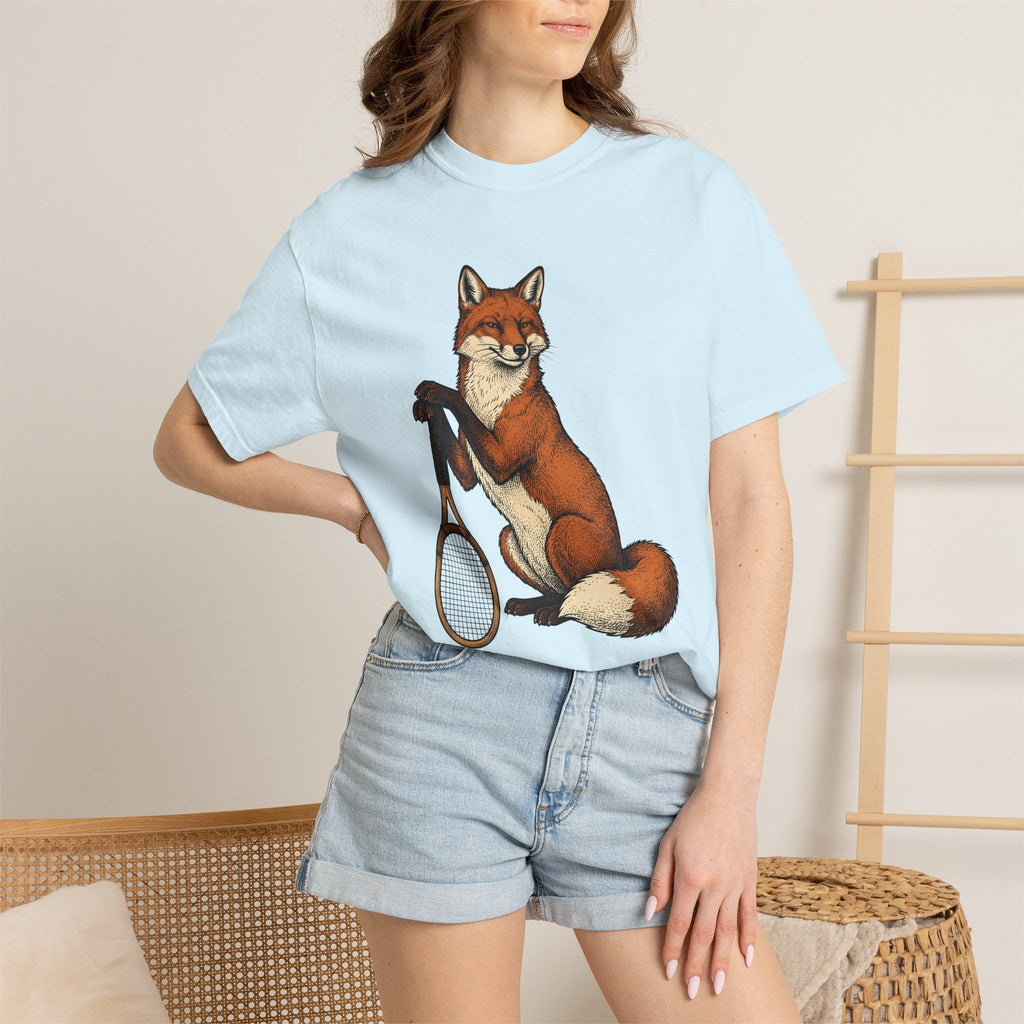 Fox Tennis Racquet Shirt Sports Fauna Gift Women Old School Tee Racquet T-Shirt Athlete Fan Racket Tshirt Wildlife Graphic Doodle Beast