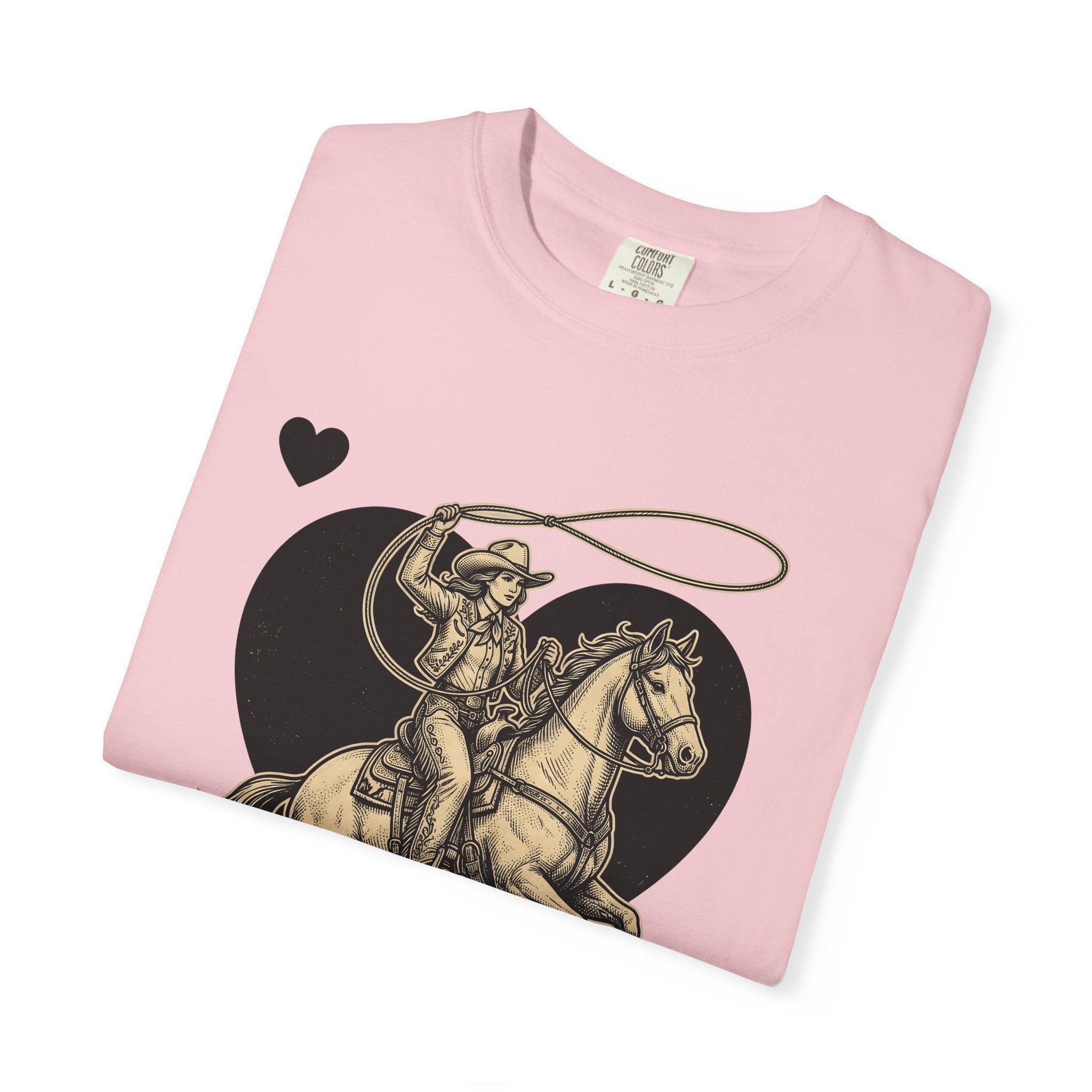 Cowgirl Horse Shirt Western Ranch Gift Women Classic Tee Cowgirl T-Shirt Rodeo Fan Vintage Tshirt Farm Graphic Doodle Heart Shapes Tshirt