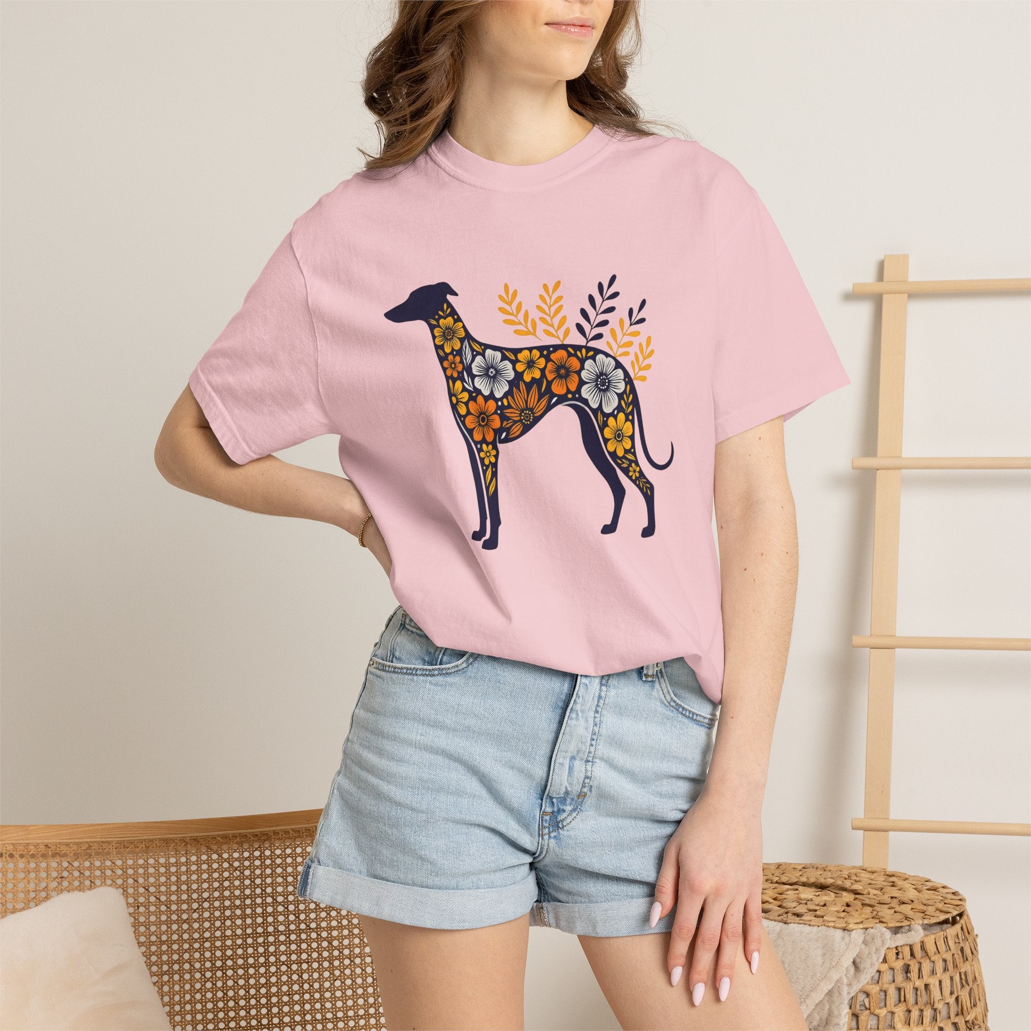 Greyhound Puppy Shirt Dog Wilderness Gift Women Flower Tee Whippet T-Shirt Dog Fan Floral Tshirt Nature Graphic Clean Bloom Tshirt