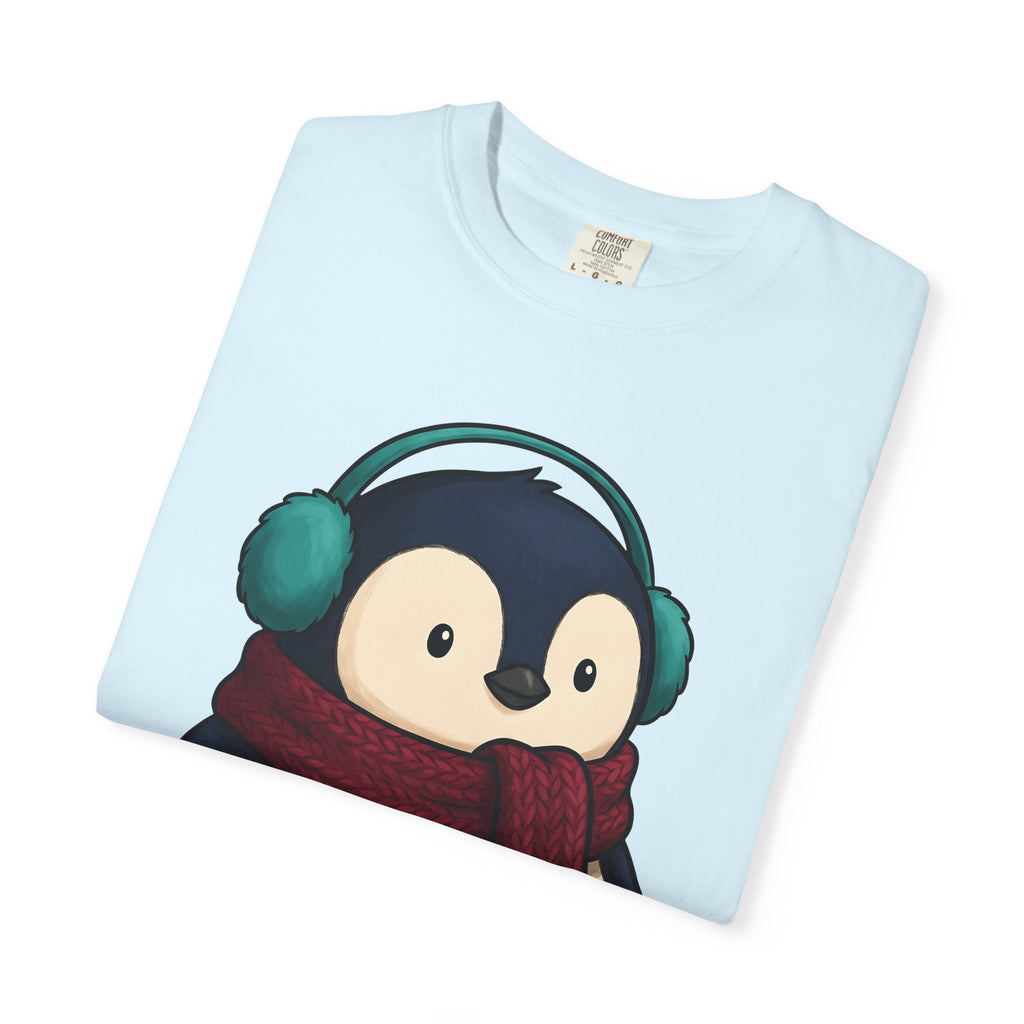 Penguin Shirt Animals Frost Gift Women Whimsical Tee Puffin T-Shirt Wildlife Fan Cartoon Tshirt Frosty Graphic Line Art Winter Wrap Tshirt