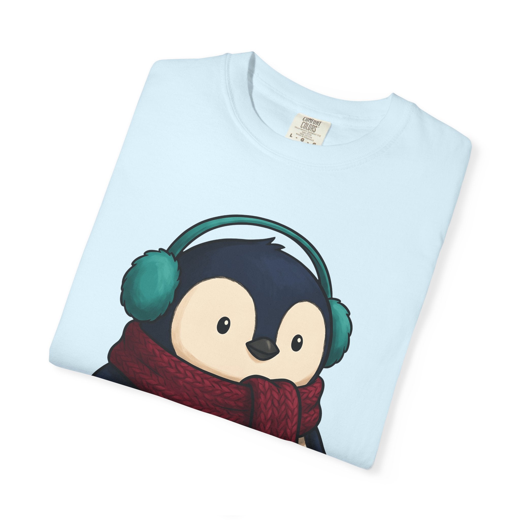 Penguin Shirt Animals Frost Gift Women Whimsical Tee Puffin T-Shirt Wildlife Fan Cartoon Tshirt Frosty Graphic Line Art Winter Wrap Tshirt