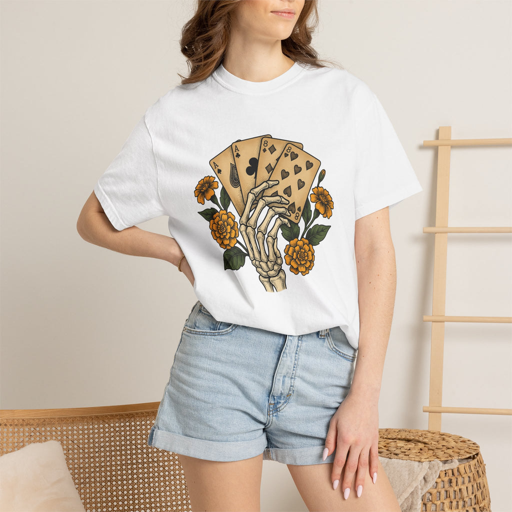 Bony Hand Playing Cards Shirt Boho Chic Occult Gift Women Line Art Tee Poker Hand T-Shirt Bohemian Fan Illustrative Tshirt Mystical Graphic