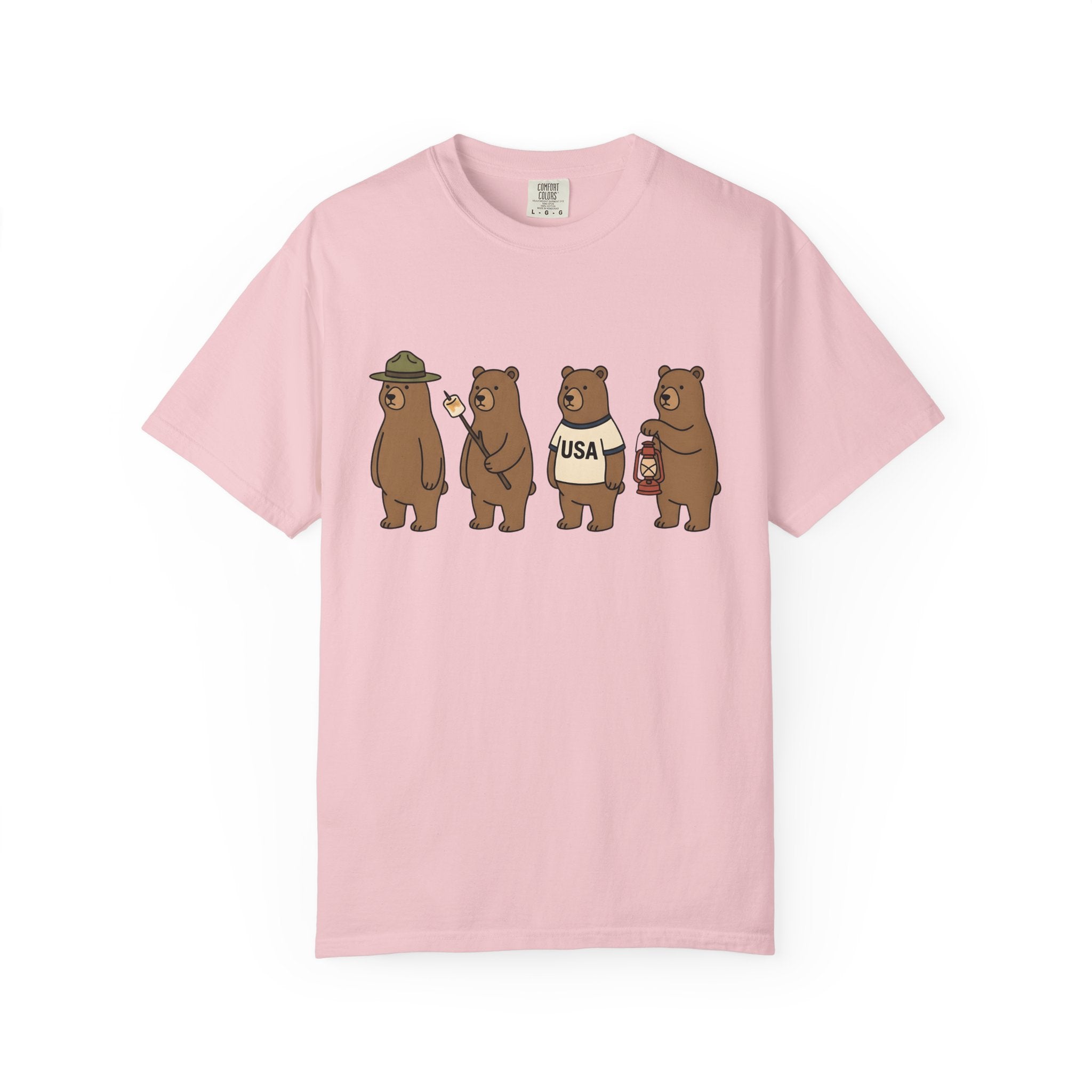 Camping Bears Shirt America Camping Gift Women Cartoon Tee Bear T-Shirt American Fan Cartoon Tshirt Outdoor Graphic Camping Illustration
