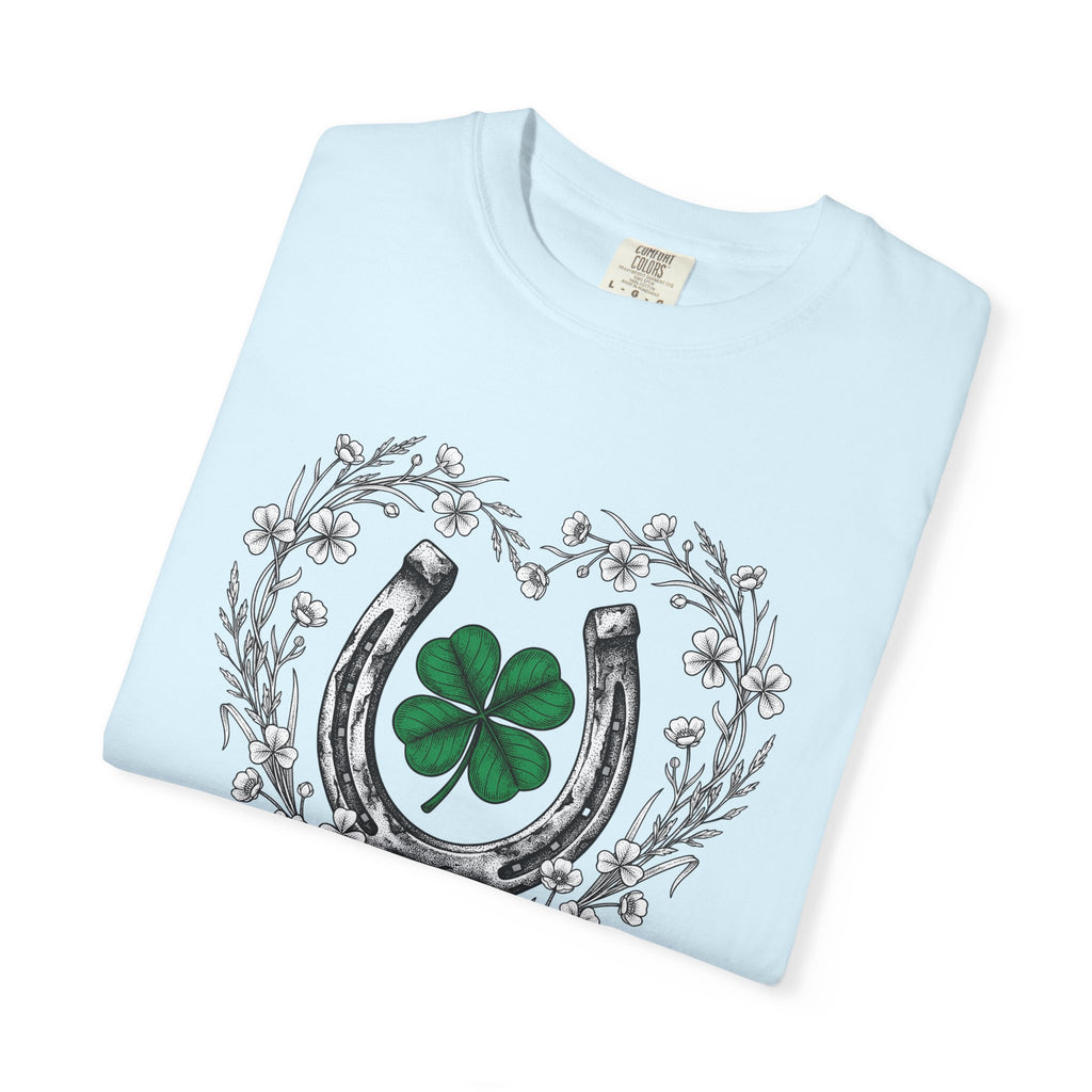 Four Leaf Clover Shirt St Patrick's Day Lucky Gift Women Hand Drawn Tee Shamrock T-Shirt Irish Fan Hand Drawn Tshirt Fortune Graphic Vintage