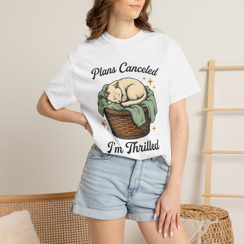 Sleeping Cat Shirt Cat Introvert Gift Women Vintage Tee Kitten T-Shirt Feline Fan Retro Tshirt Quiet Graphic Hand Drawn Wicker Basket Tshirt