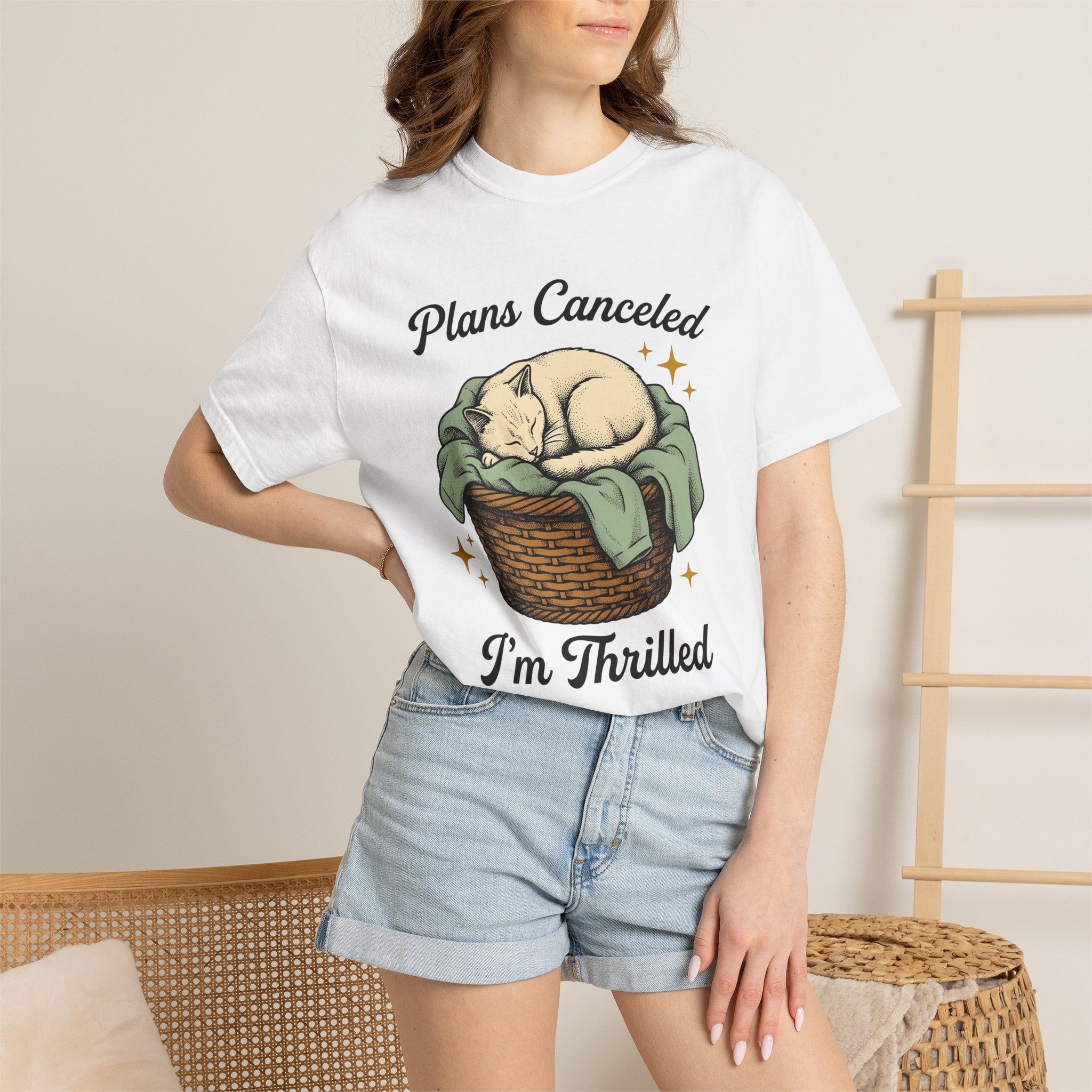 Sleeping Cat Shirt Cat Introvert Gift Women Vintage Tee Kitten T-Shirt Feline Fan Retro Tshirt Quiet Graphic Hand Drawn Wicker Basket Tshirt