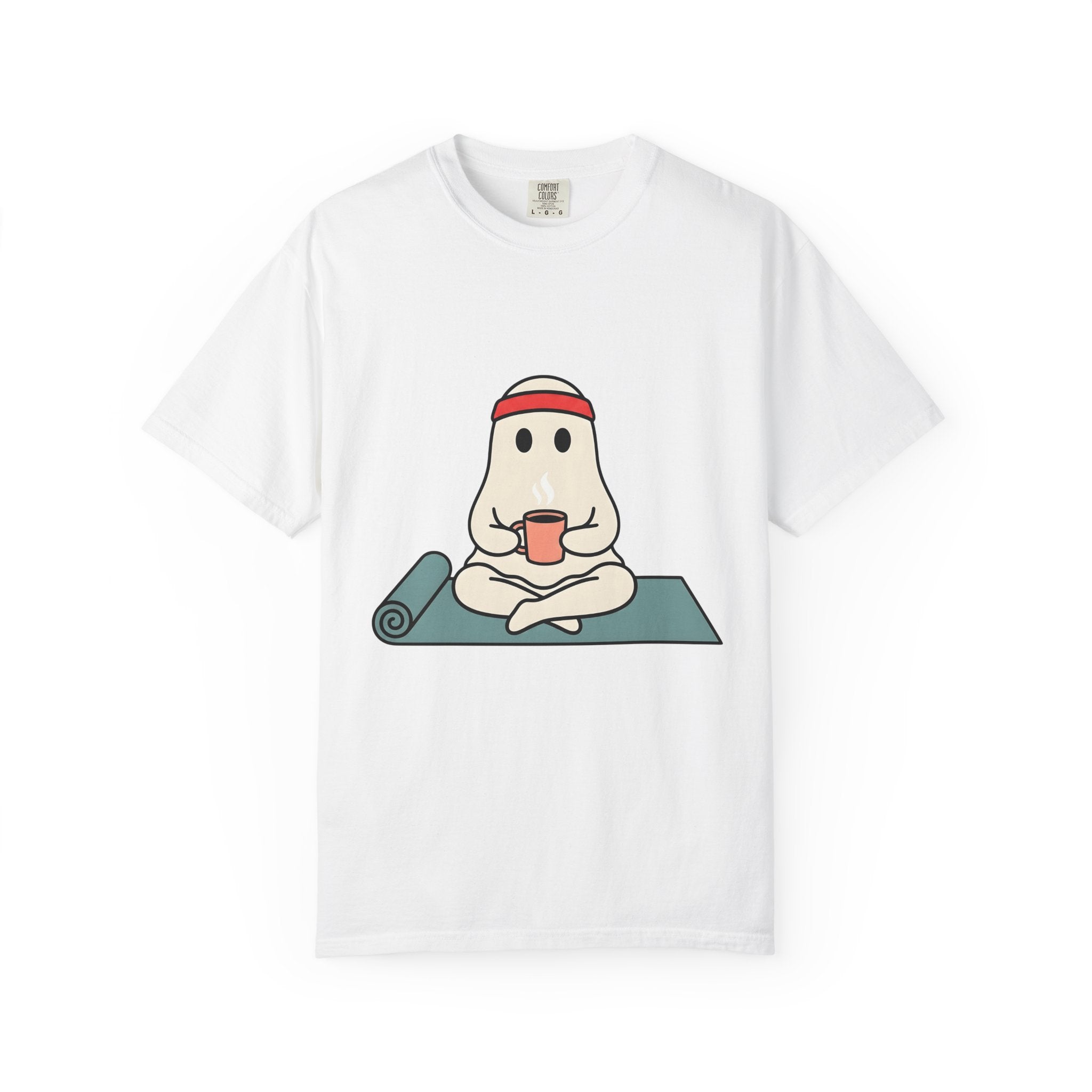Ghost Coffee Shirt Mom Yoga Gift Women Cute Tee Coffee T-Shirt Mother Enthusiast Adorable Tshirt Fitness Graphic Minimalist Yoga Mat Tshirt