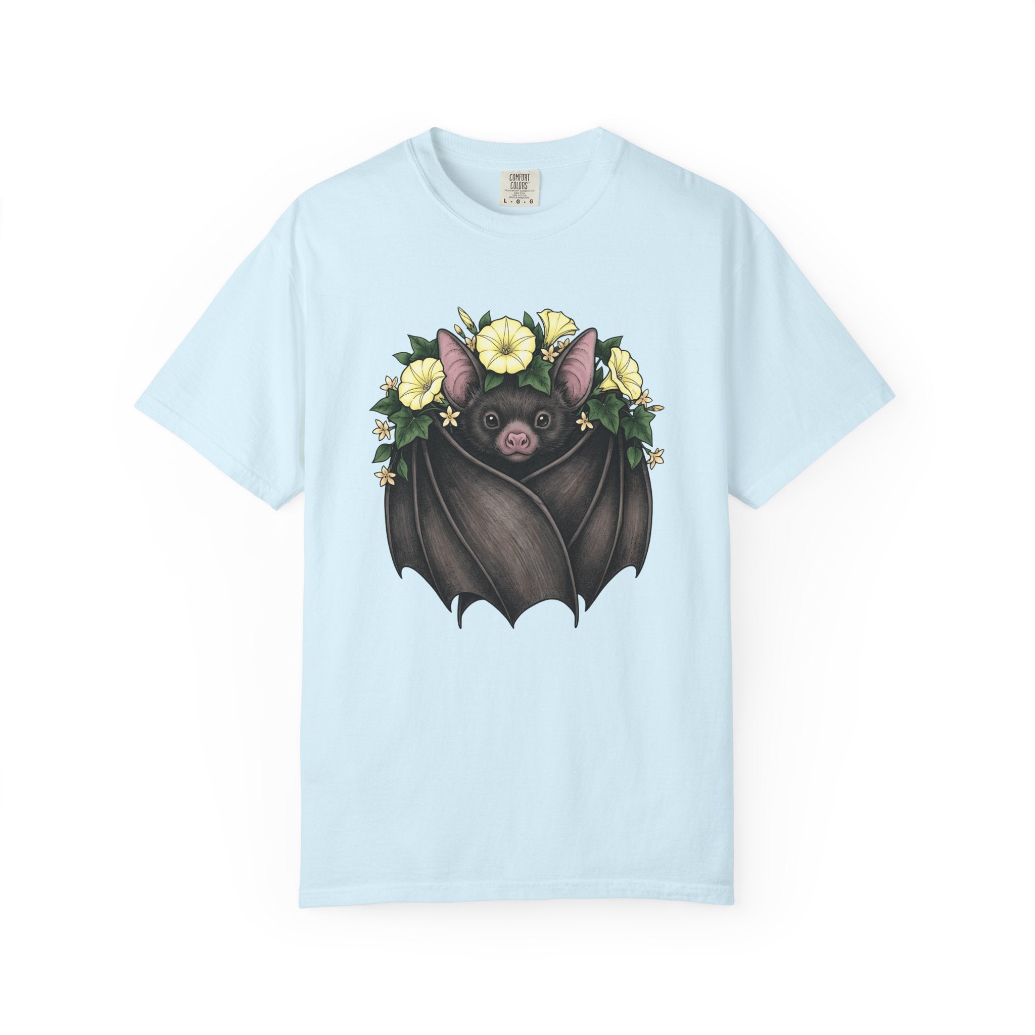Bat Floral Shirt Animal Gothic Gift Women Hand Drawn Tee Bat T-Shirt Creature Fan Illustrated Tshirt Dark Graphic Vintage Morning Glory