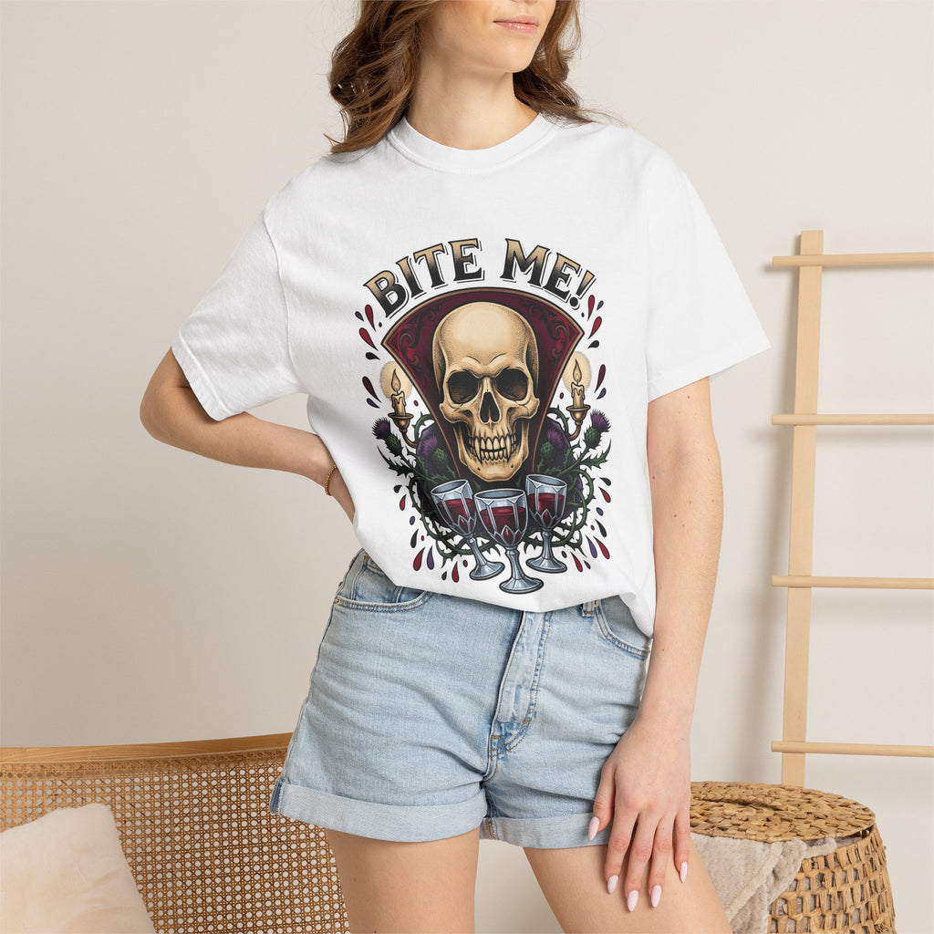 Skull Illustration Shirt Halloween Bloodsucker Gift Women Dark Tee Skull T-Shirt Horror Fan Gothic Tshirt Vampire Graphic Retro Wine Goblets