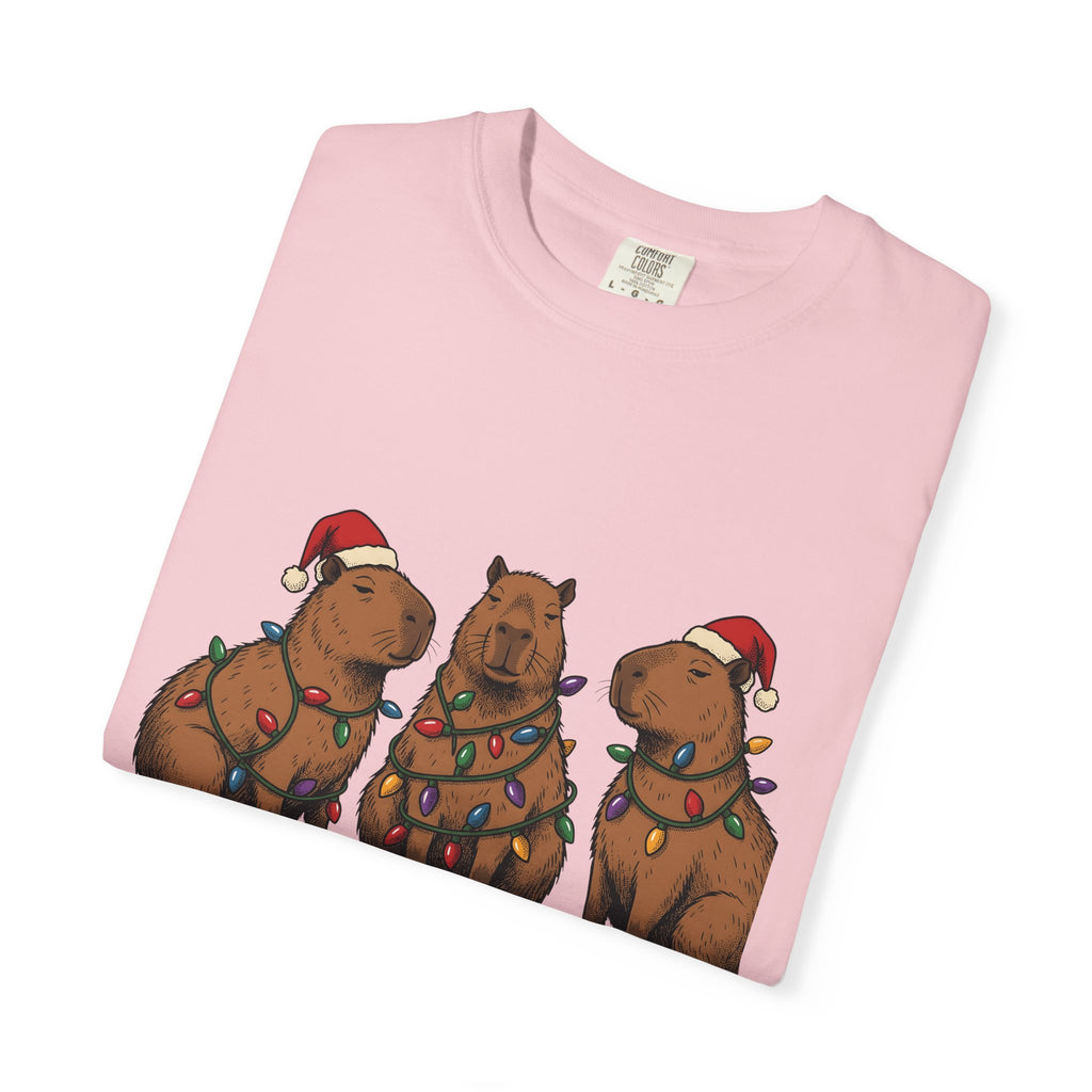 Capybara Set Shirt Christmas Pets Gift Women Hand Drawn Tee Rodent T-Shirt Xmas Fan Illustrated Tshirt Animal Graphic Sketch Fairy Lights