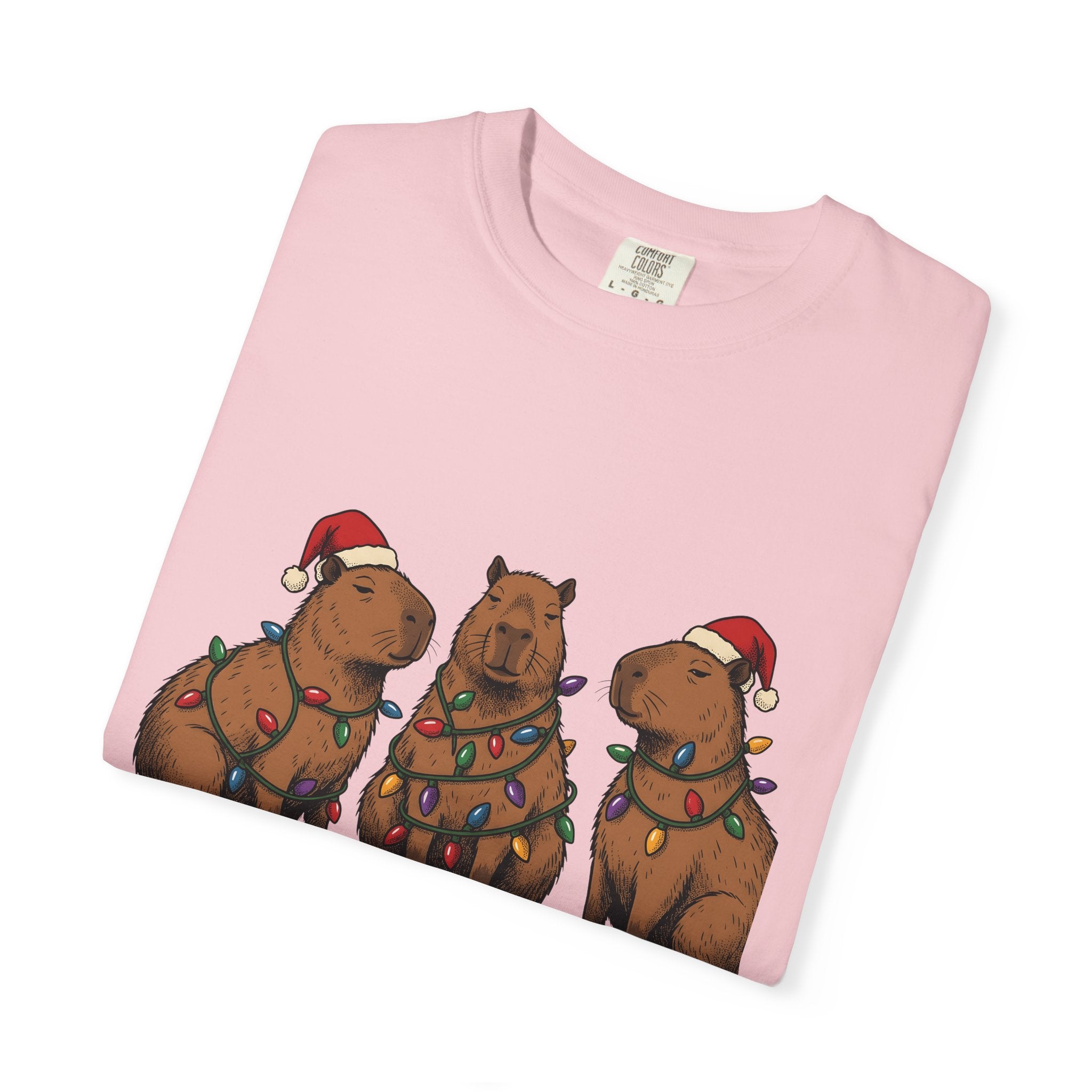 Capybara Set Shirt Christmas Pets Gift Women Hand Drawn Tee Rodent T-Shirt Xmas Fan Illustrated Tshirt Animal Graphic Sketch Fairy Lights