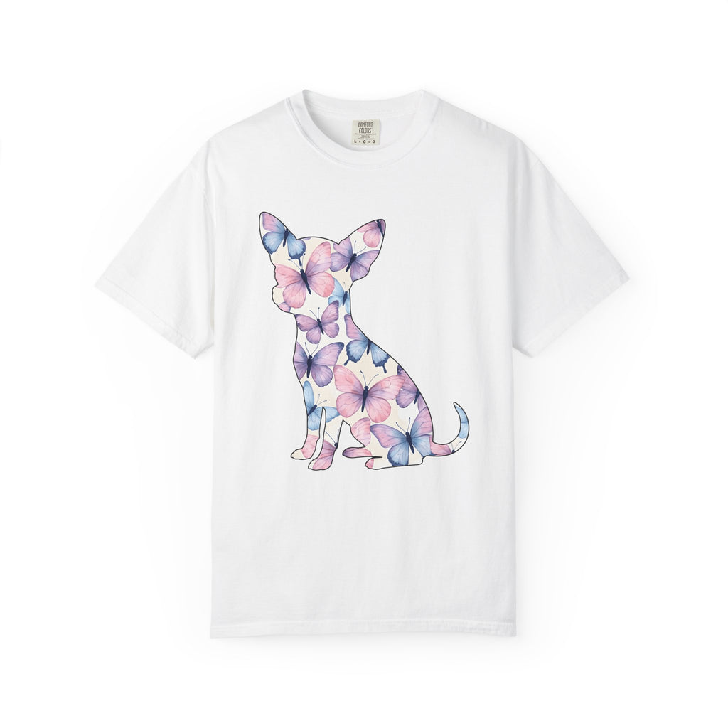 Chihuahua Butterfly Design Shirt Dog Fauna Gift Women Illustration Tee Puppy T-Shirt Dog Fan Illustrated Tshirt Wildlife Graphic Clean