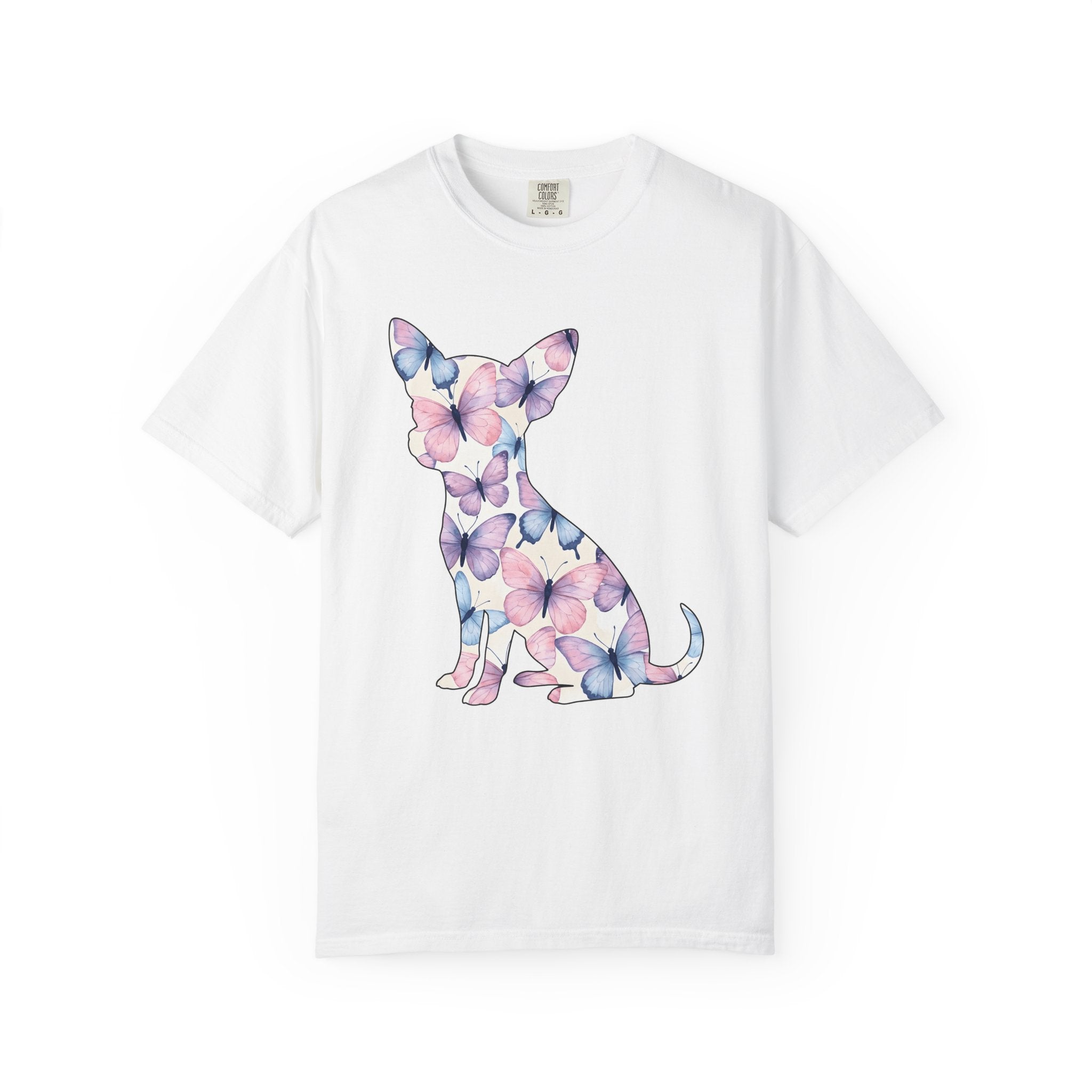 Chihuahua Butterfly Design Shirt Dog Fauna Gift Women Illustration Tee Puppy T-Shirt Dog Fan Illustrated Tshirt Wildlife Graphic Clean
