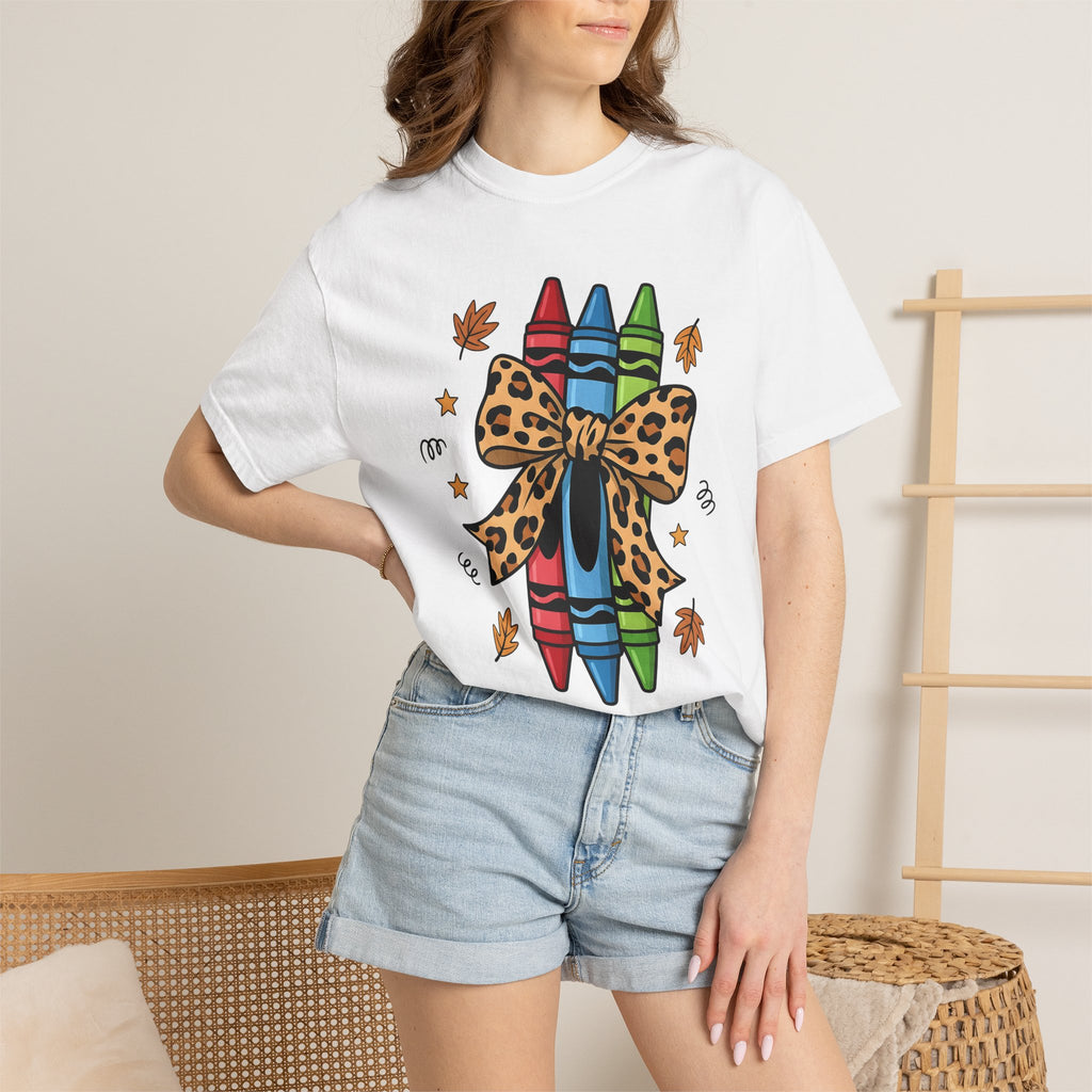 Crayon Set Shirt Teachers Autumn Gift Women Comic Tee Color Box T-Shirt Educator Enthusiast Cartoon Tshirt Fall Illustration Sketch Cheetah
