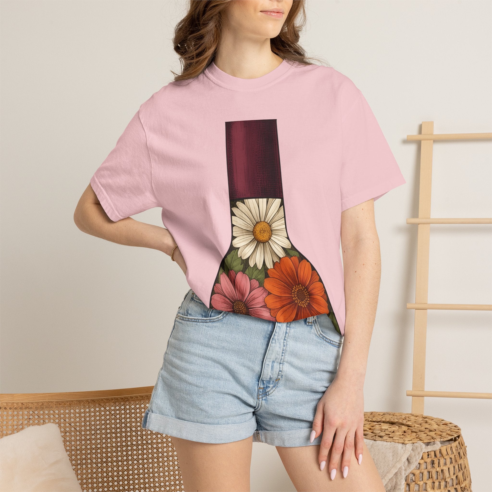 Wine Bottle Flowers Shirt Drinks Botanicals Gift Women Rustic Tee Wine Bouquet T-Shirt Cocktail Fan Wine Barrel Tshirt Floral Graphic Retro