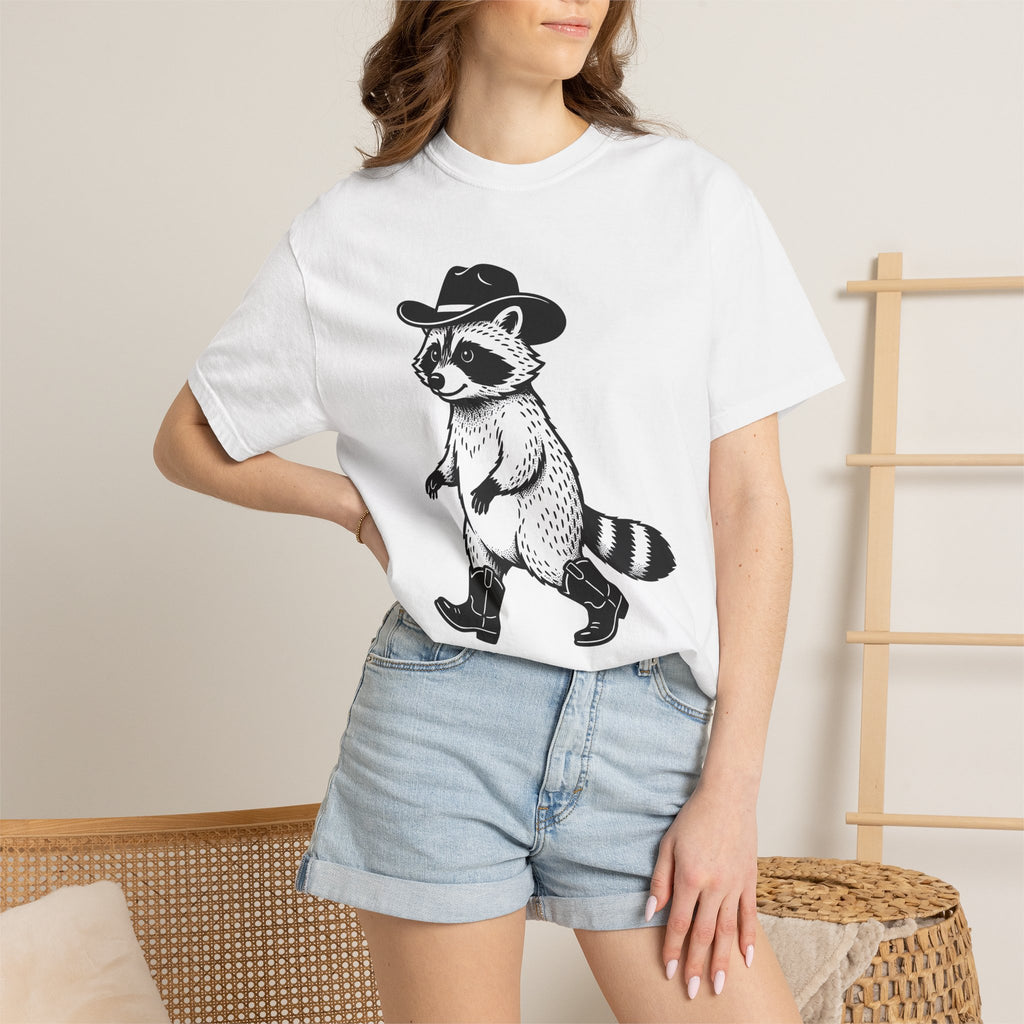 Raccoon Cowboy Shirt Animals Ranch Gift Women Cartoon Tee Trash Panda T-Shirt Wildlife Fan Cartoonish Tshirt Farm Graphic Ink Cowboy Boots