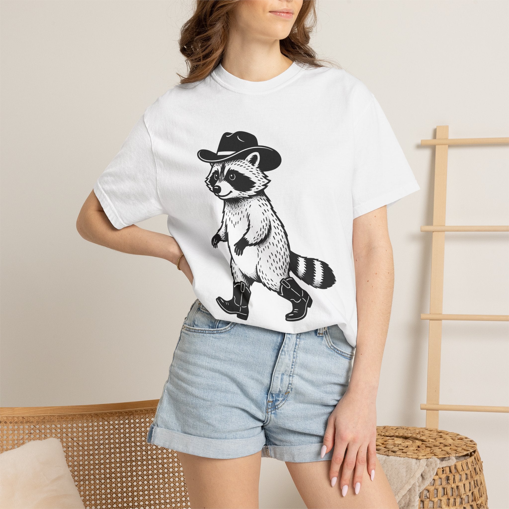 Raccoon Cowboy Shirt Animals Ranch Gift Women Cartoon Tee Trash Panda T-Shirt Wildlife Fan Cartoonish Tshirt Farm Graphic Ink Cowboy Boots